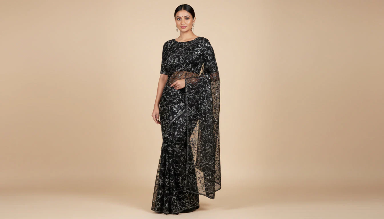 Black Power Embroidered Saree
