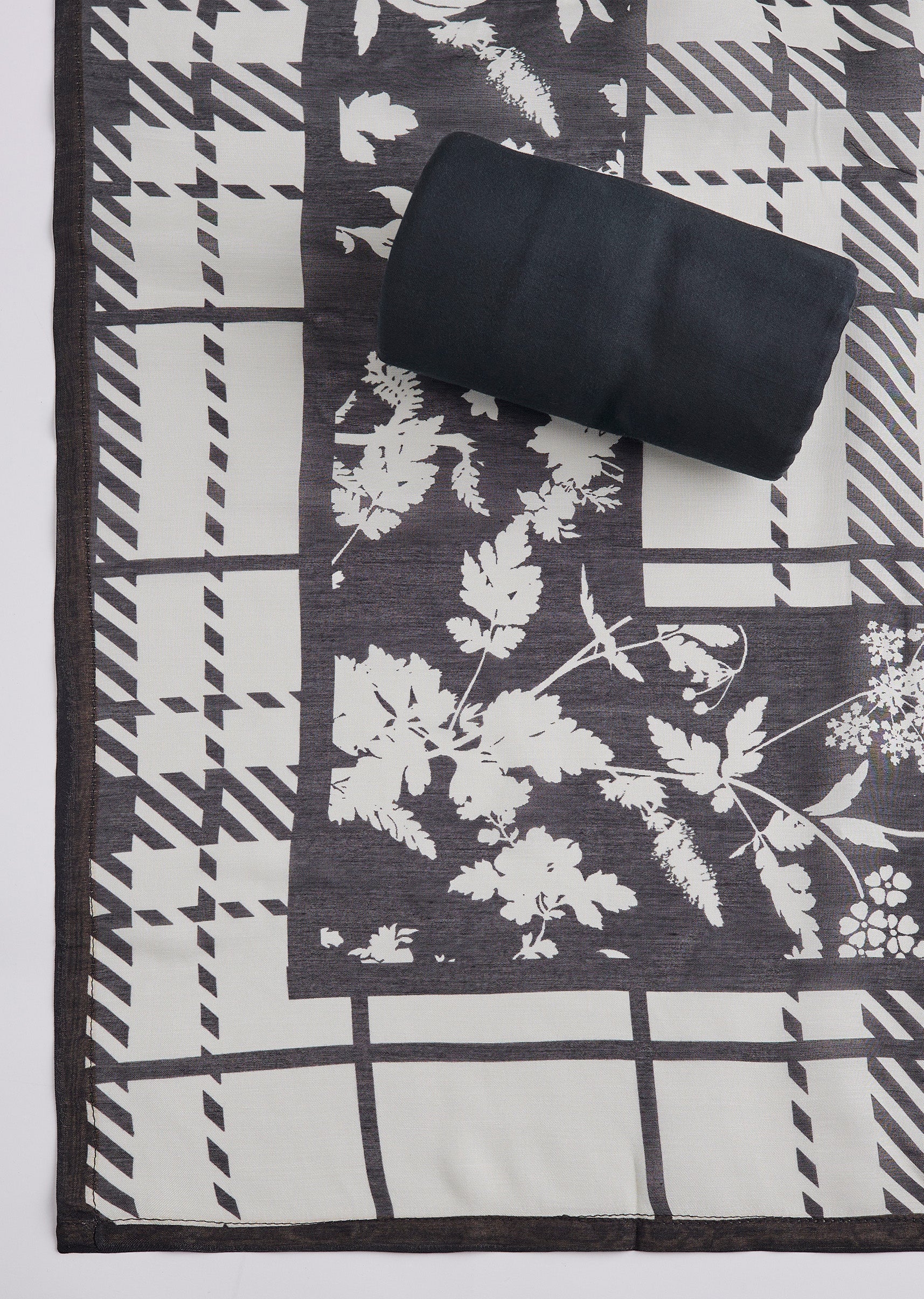 Black Printed Cotton Unstitched Suit Set With Dupatta - Image 4