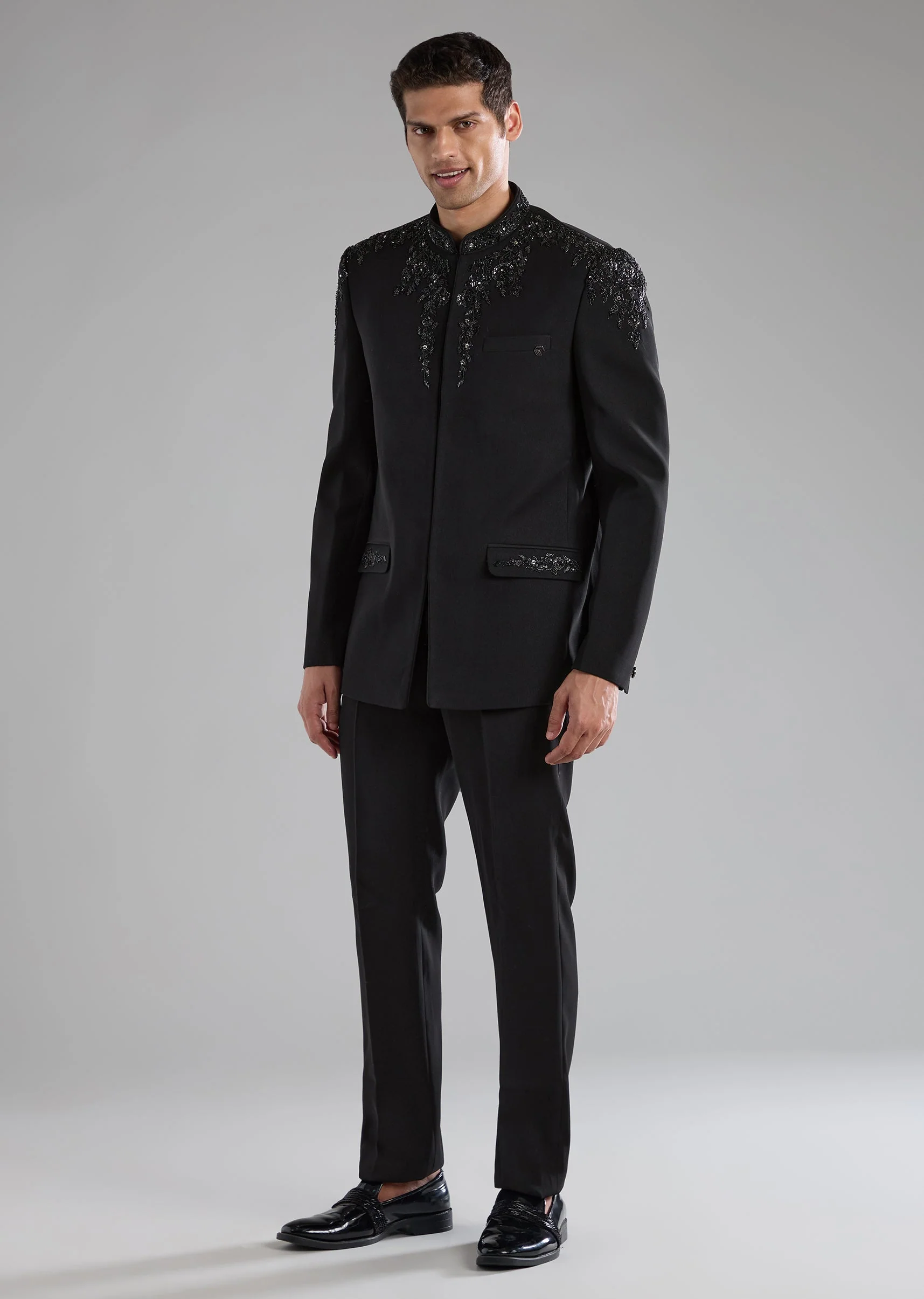 Black Rayon Jodhpuri Pant Set with Zardozi Work - Image 4