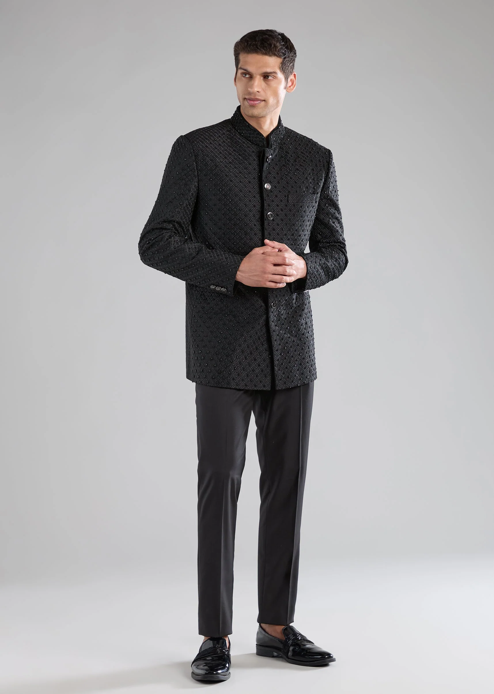 Black Rayon Jodhpuri Set with Bead Work - Image 4