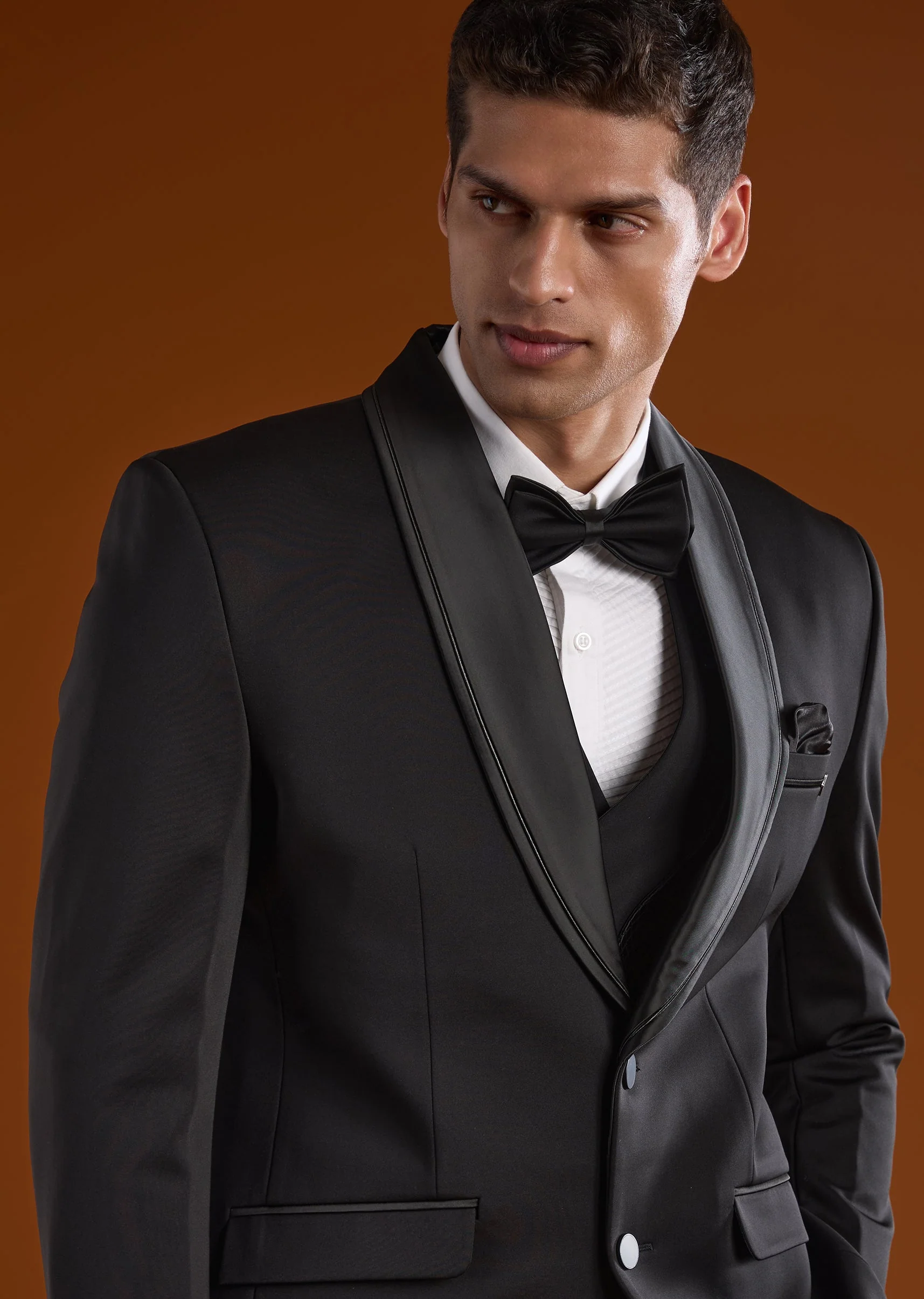 Black Rayon Mens Tuxedo For Reception And Cocktail Wear - Image 3