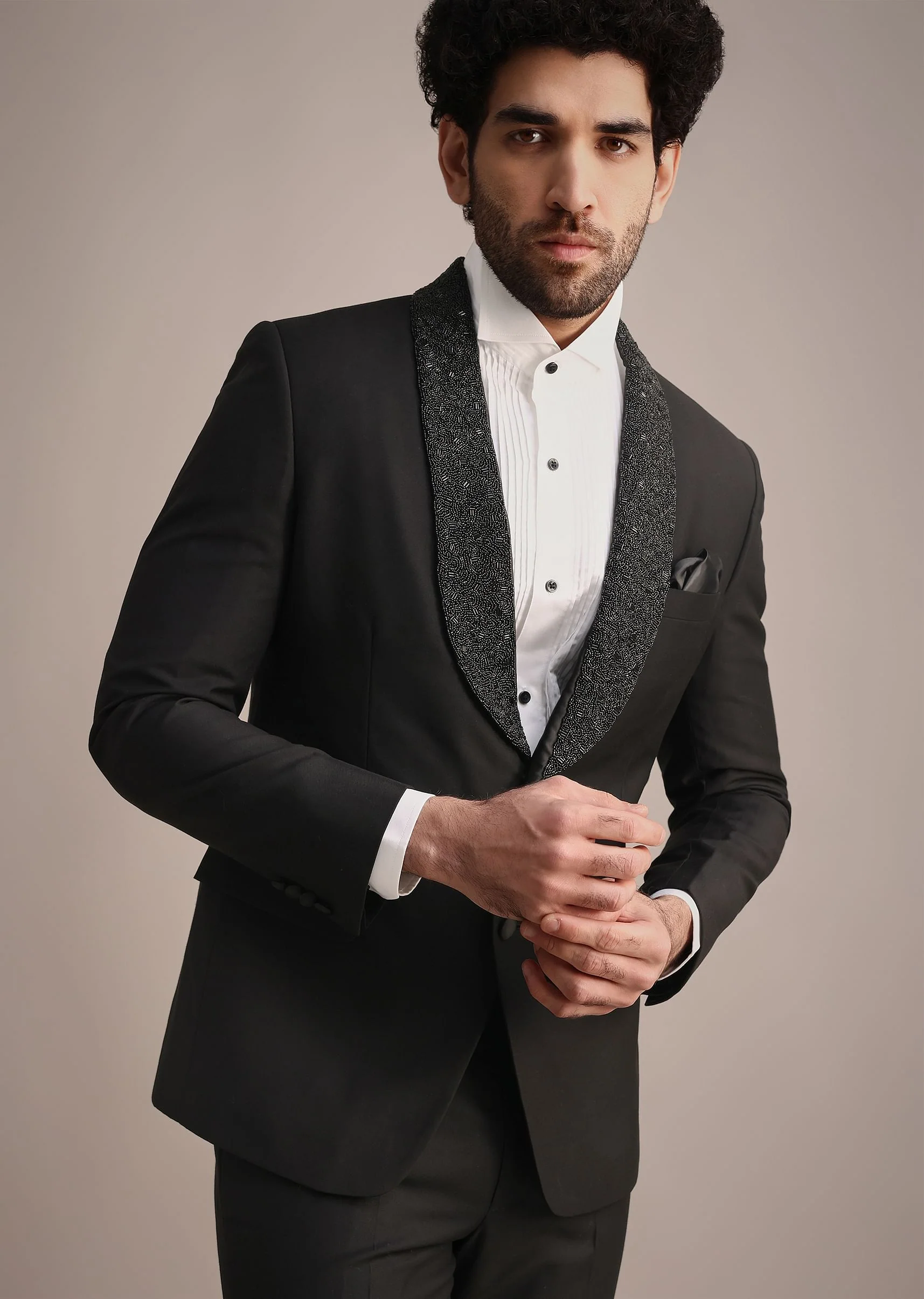 Black Rayon Tuxedo With Beaded Lapel - Image 4