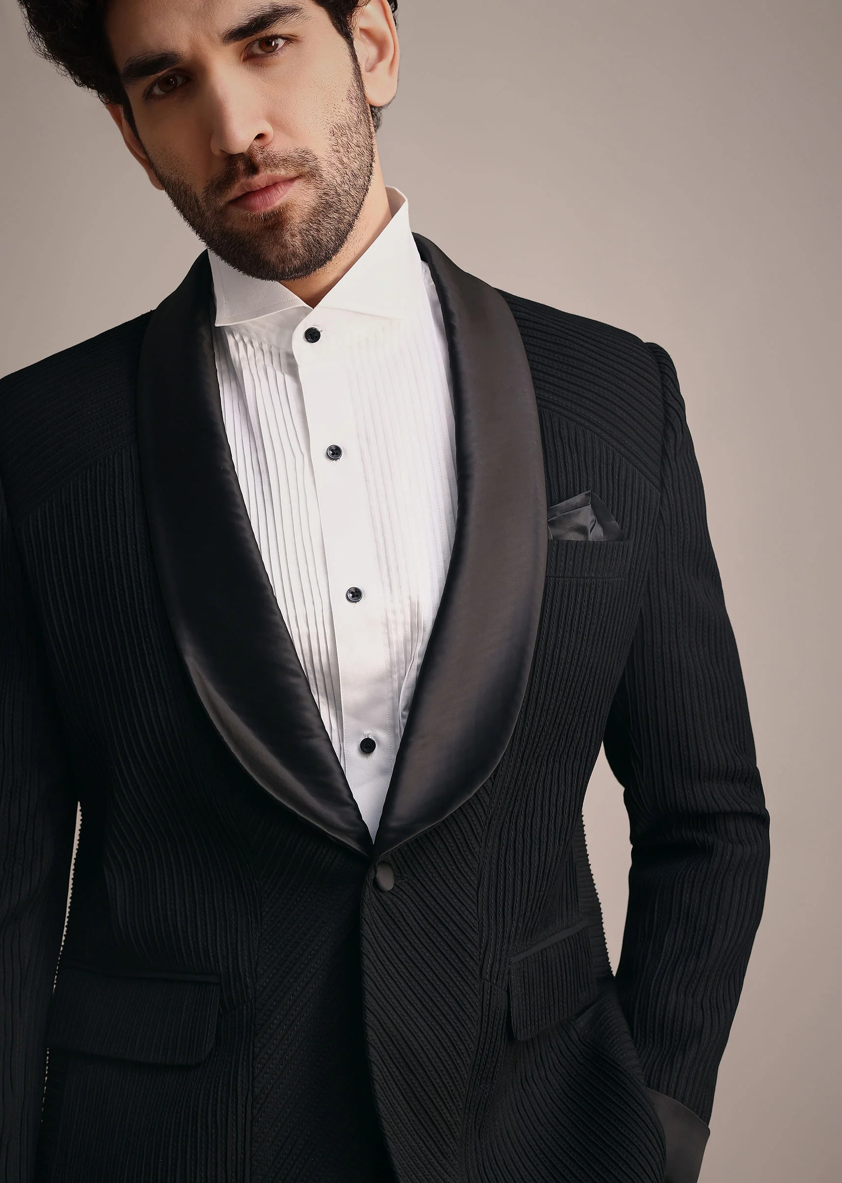 Black Rayon Tuxedo With Pintuck Detailing - Image 2