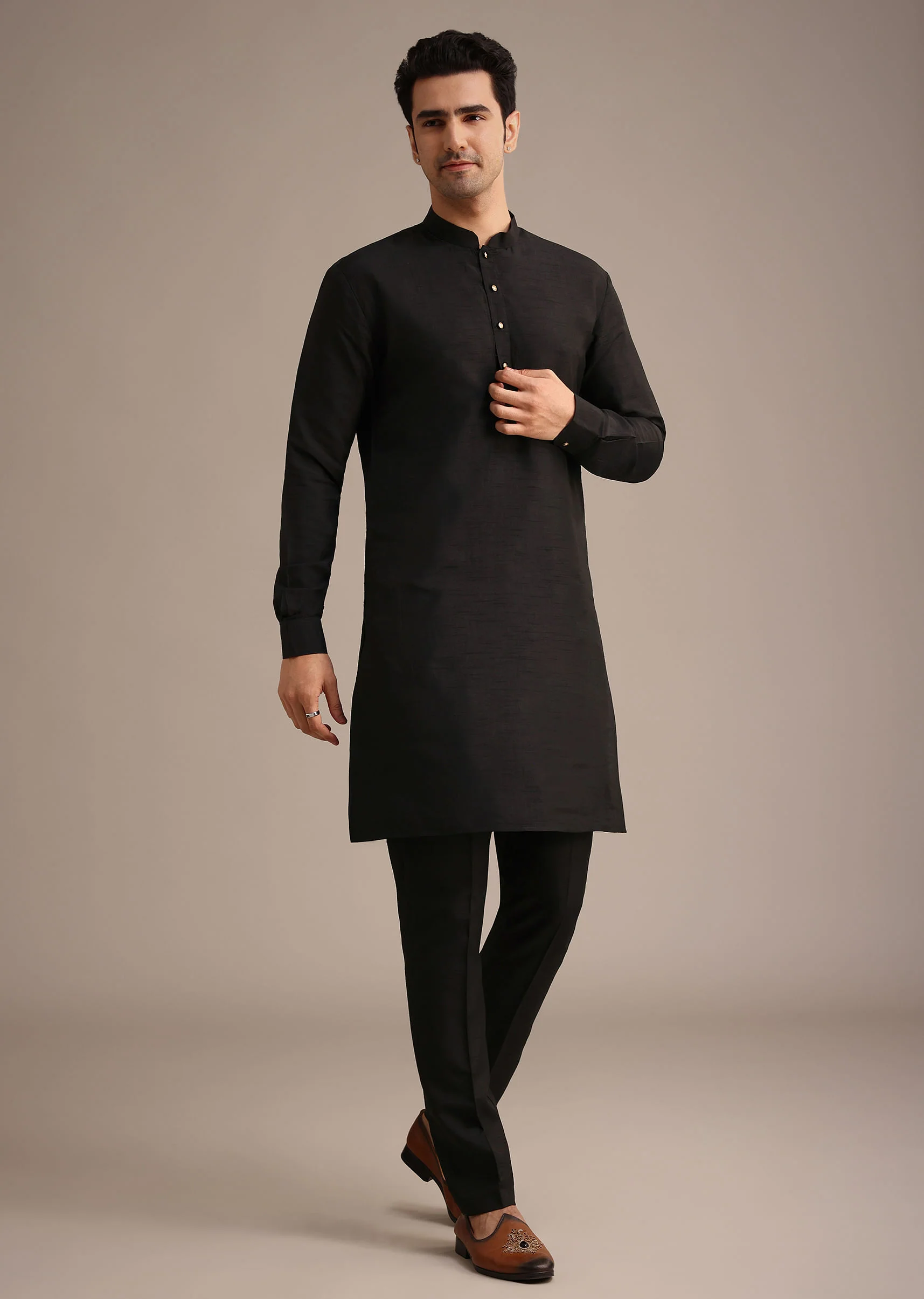 Black Resham Embroidered Jacket And Kurta Set In Silk - Image 6