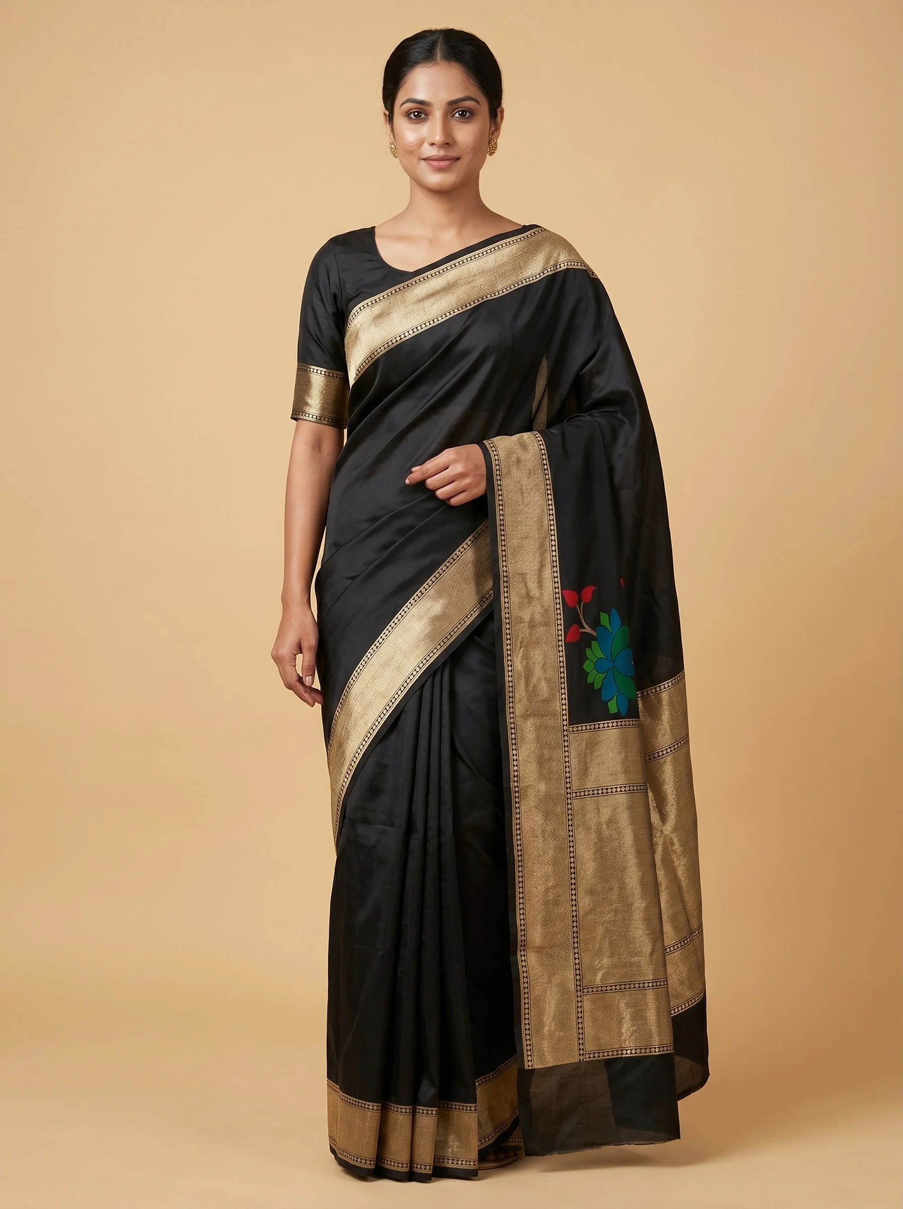 Black Sculpted Form Handloom Saree