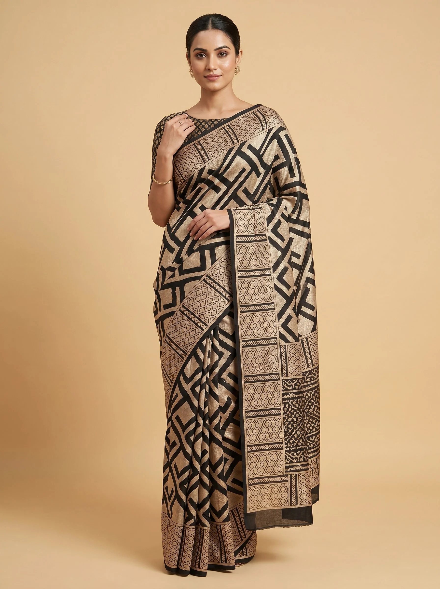Black Sleek Drape Handloom Saree