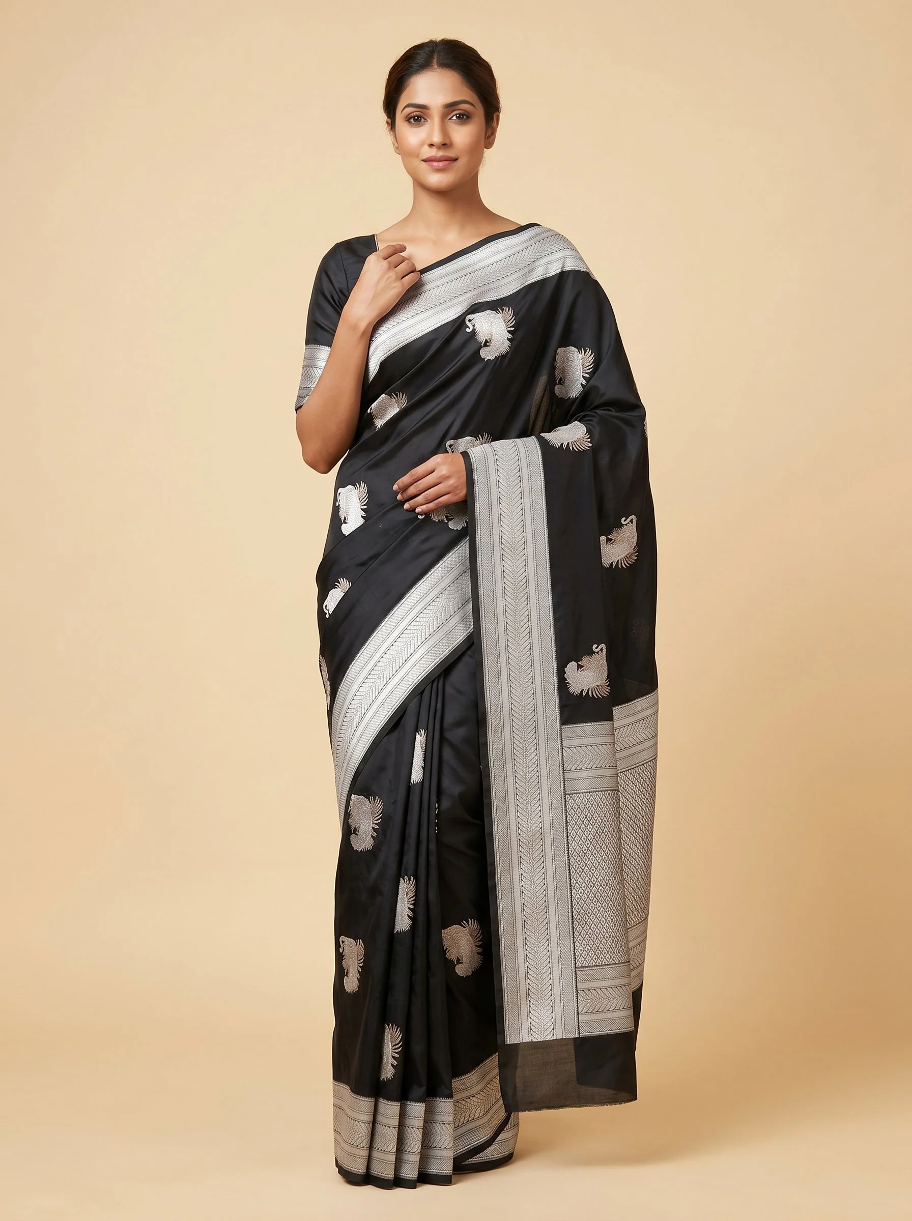 Black Sleek Frame Handloom Saree