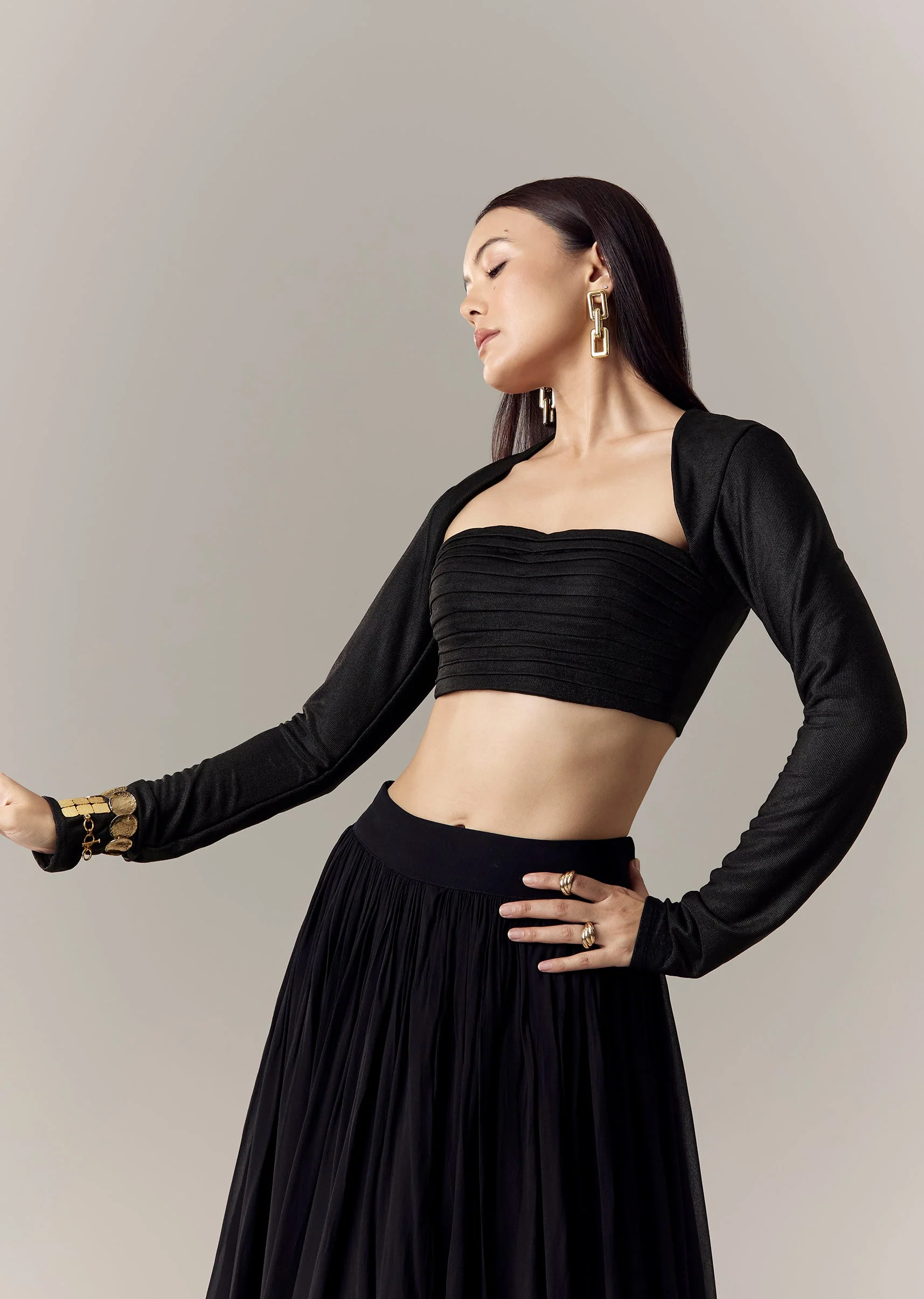Black Square Neck Full Sleeve Dori Blouse - Image 2
