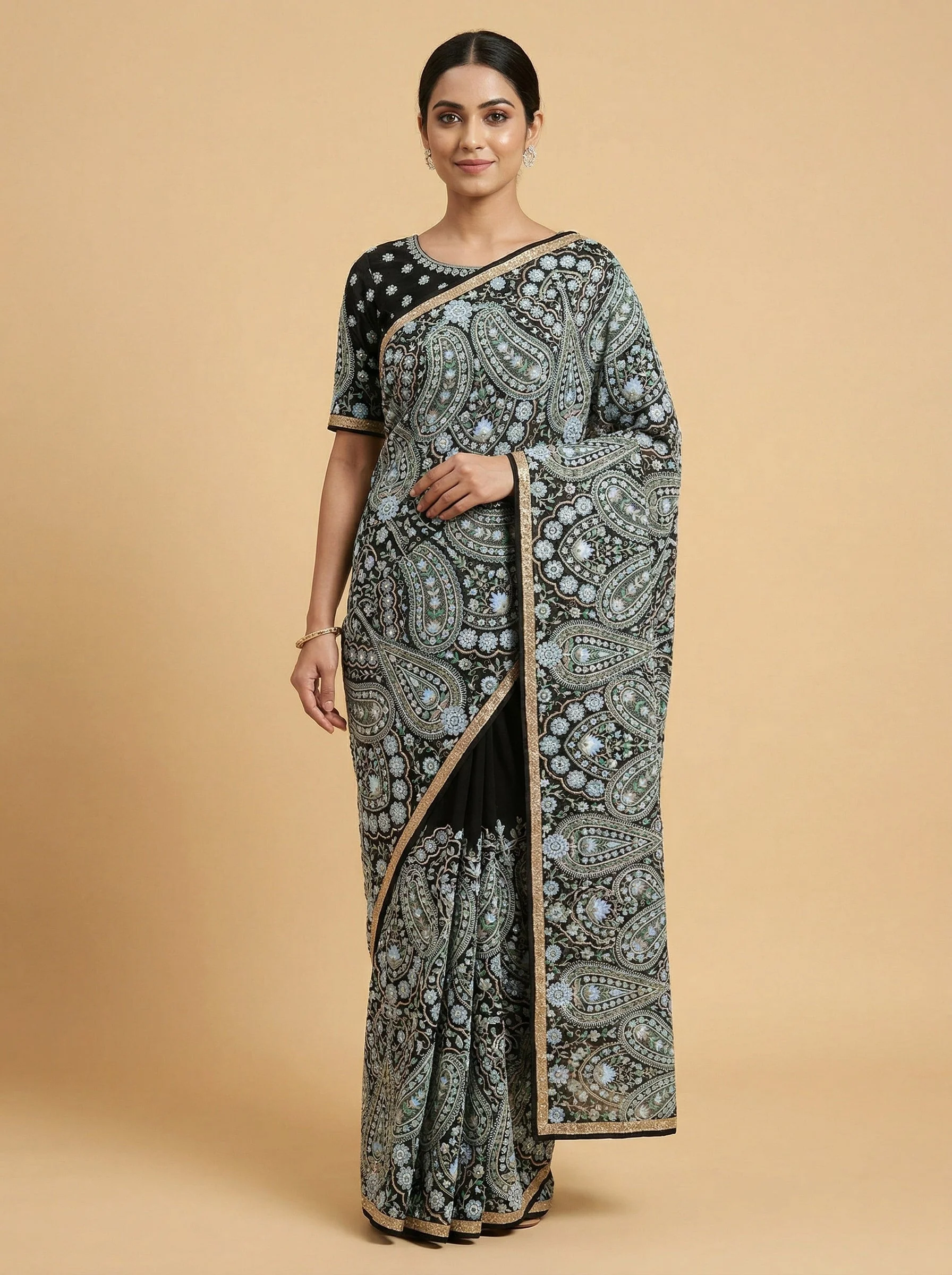 Black Tailored Embroidered Saree