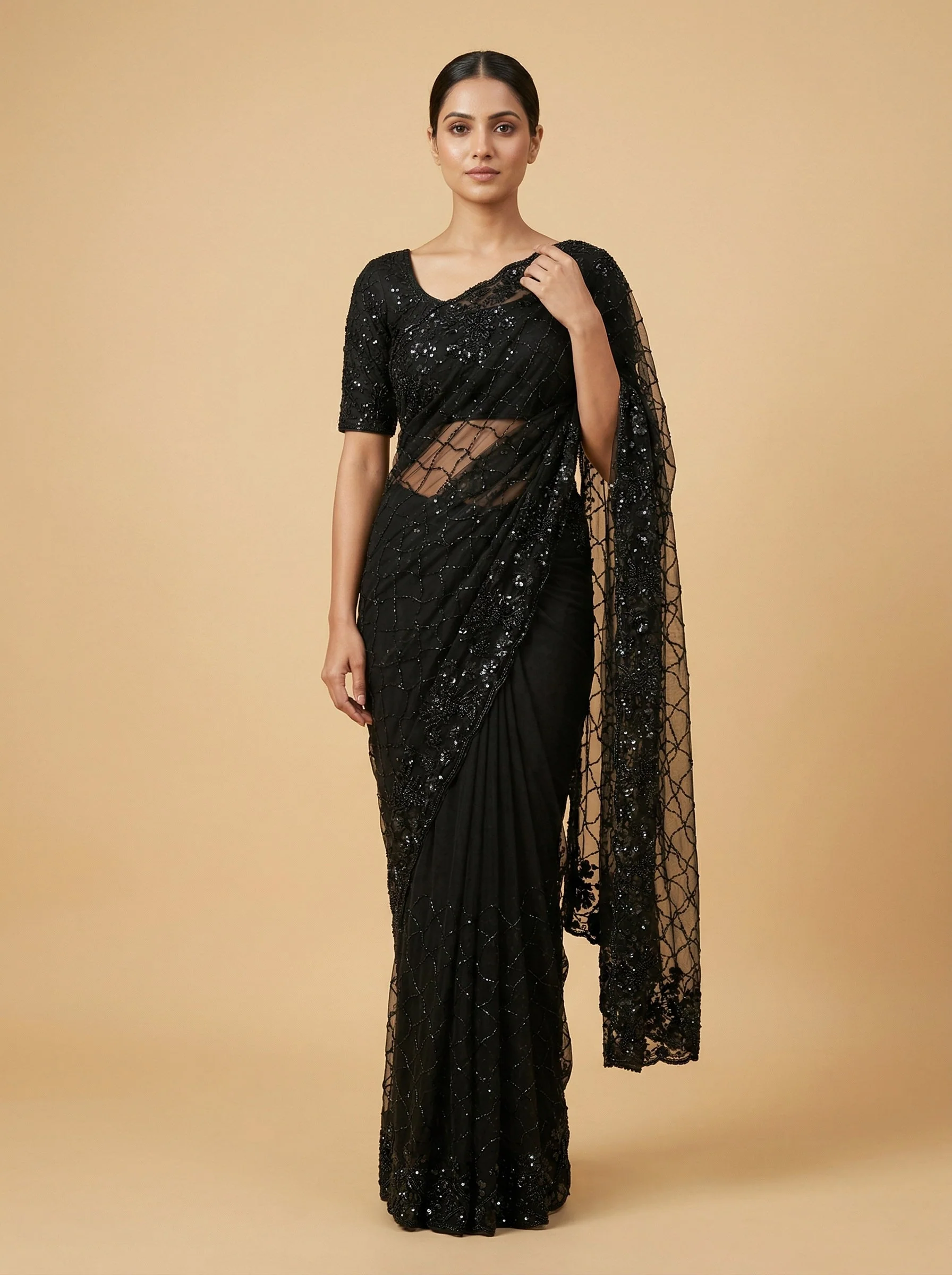 Black Theatrical Embroidered Saree