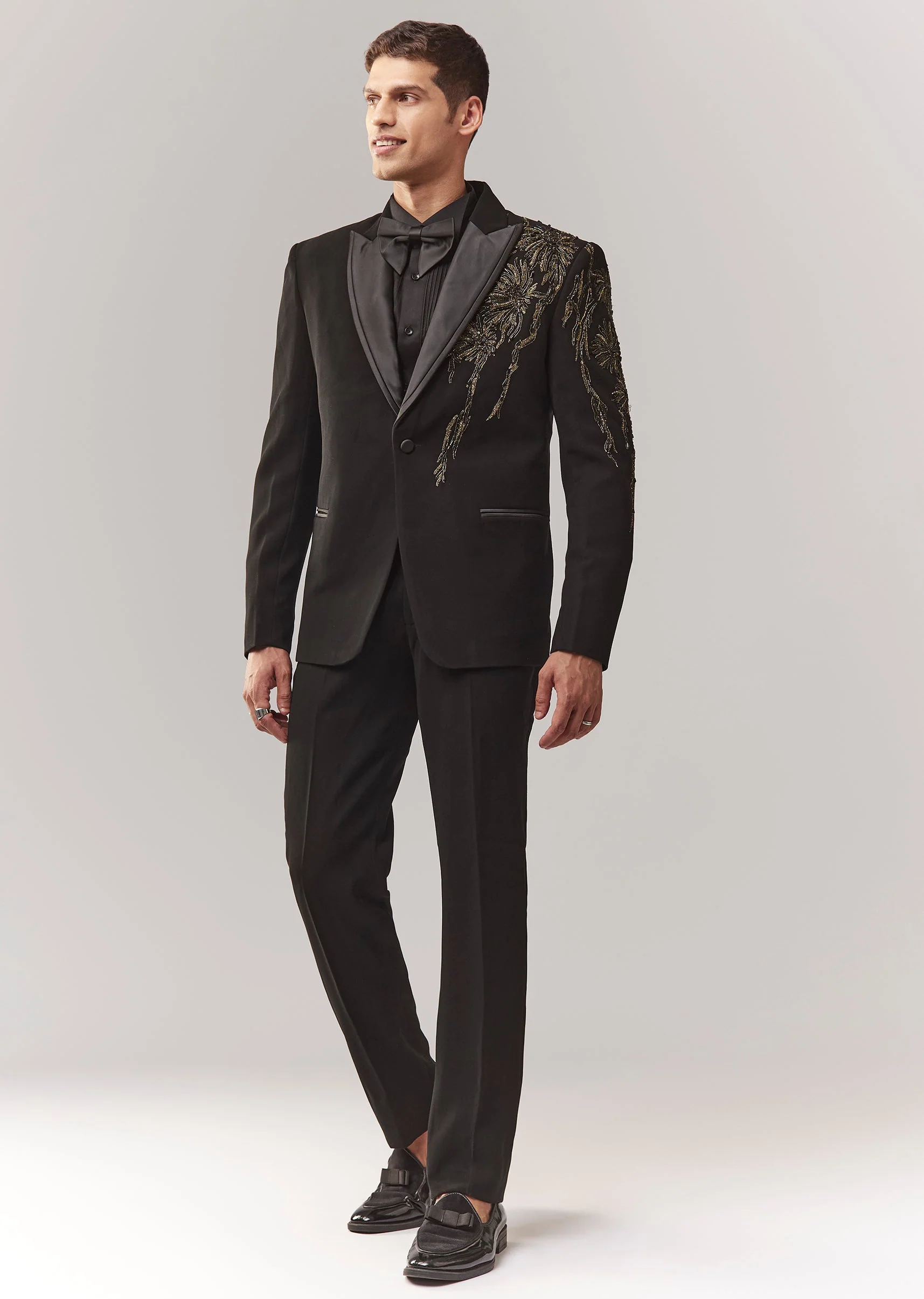 Black Tuxedo Set With Dori Work Cutdana And Stone - Image 4