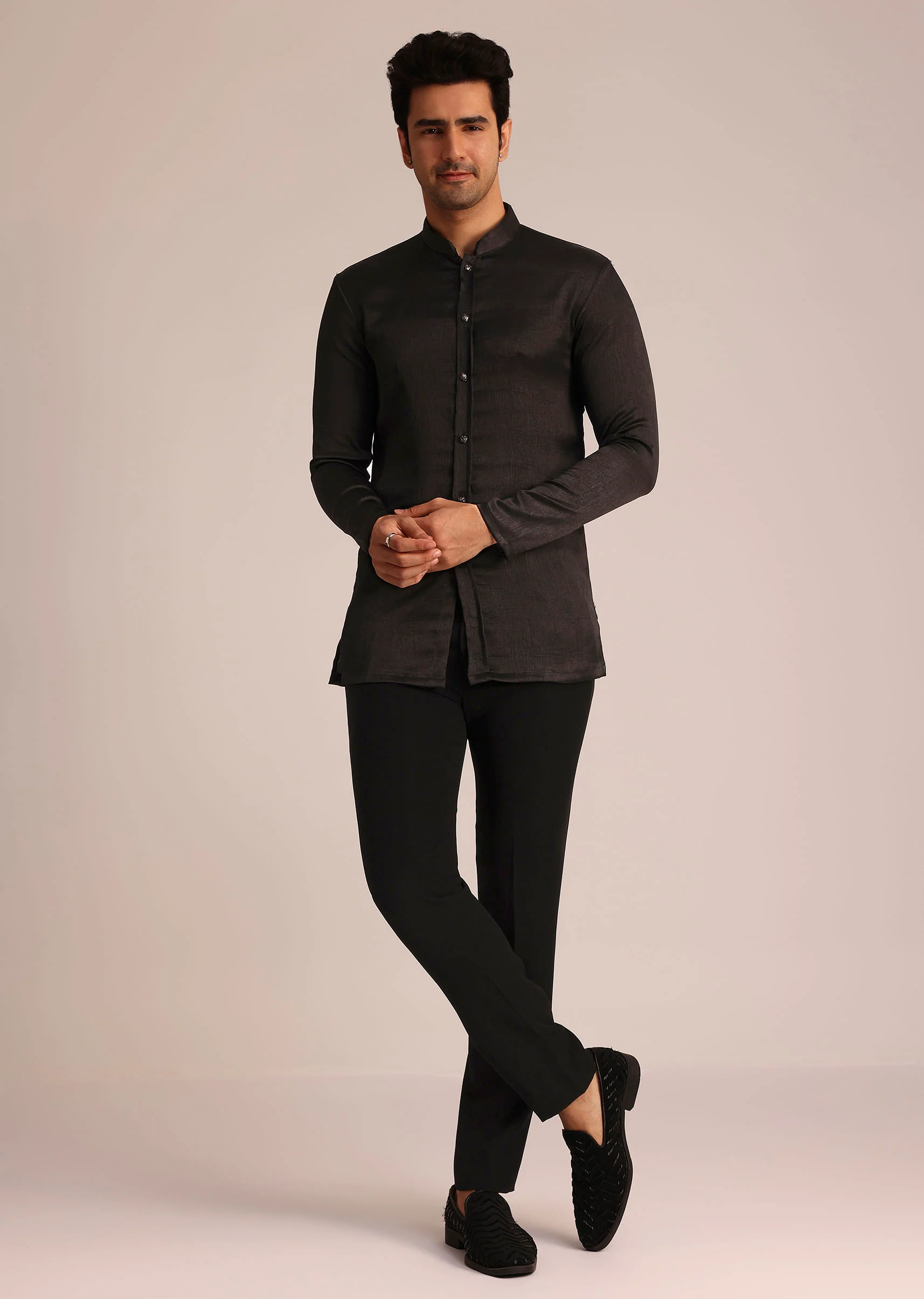 Black Velvet Indo Western Set With Zardosi Detailing - Image 6