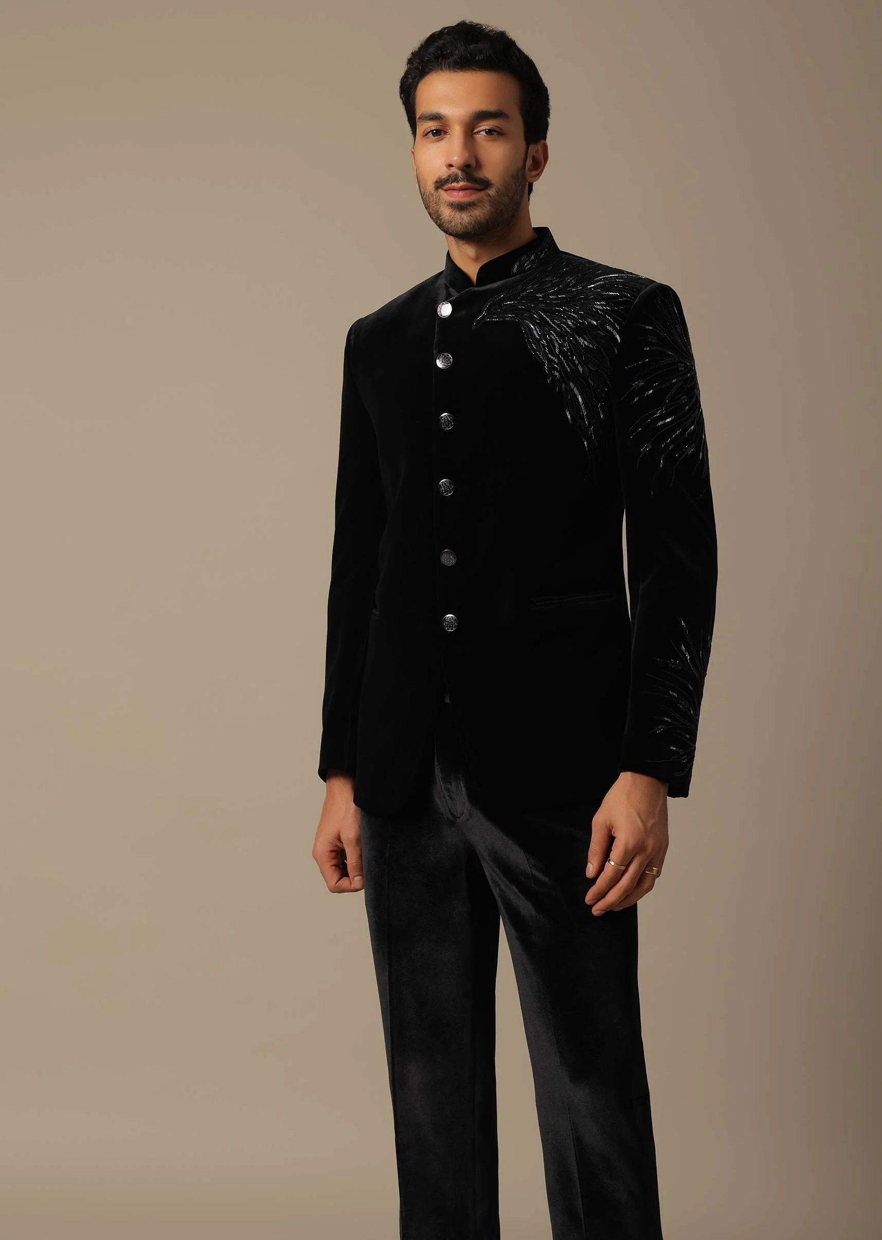 Black Velvet Indowestern For Receptions - Image 3