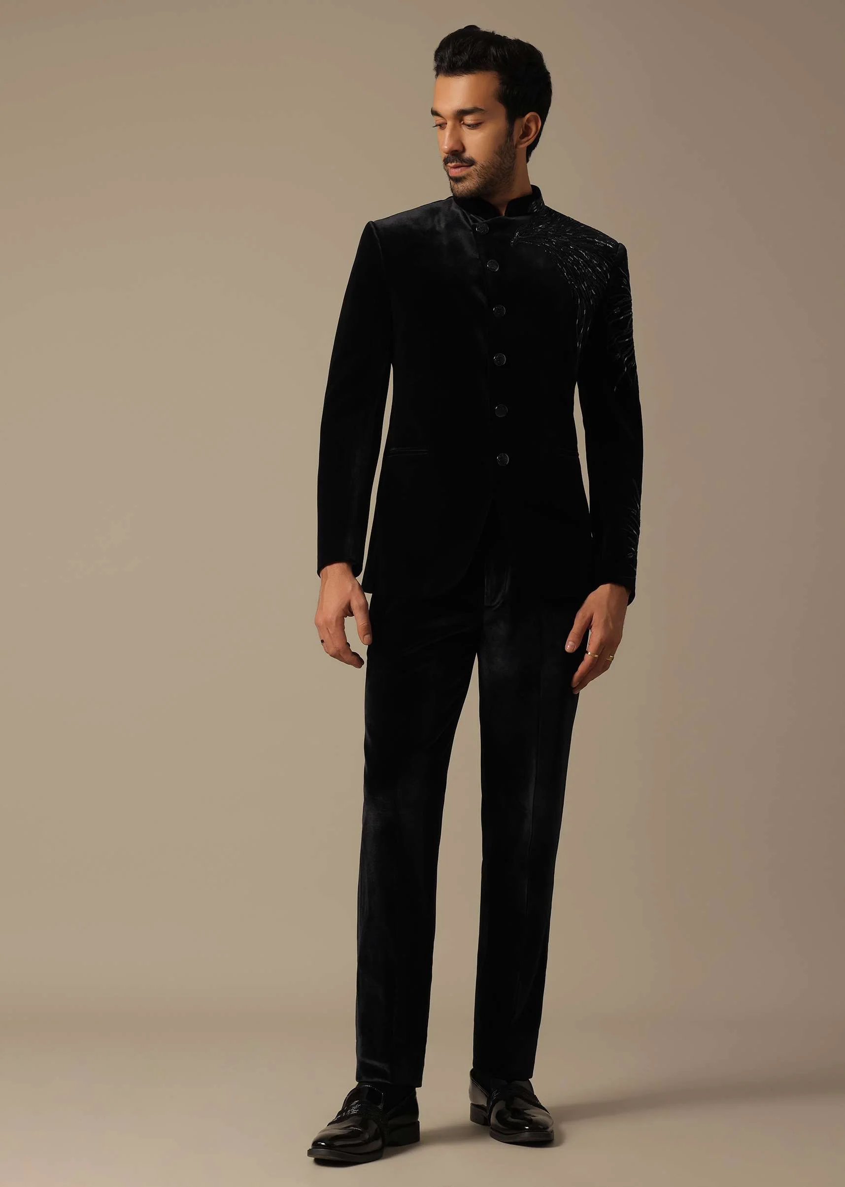 Black Velvet Indowestern For Receptions - Image 4