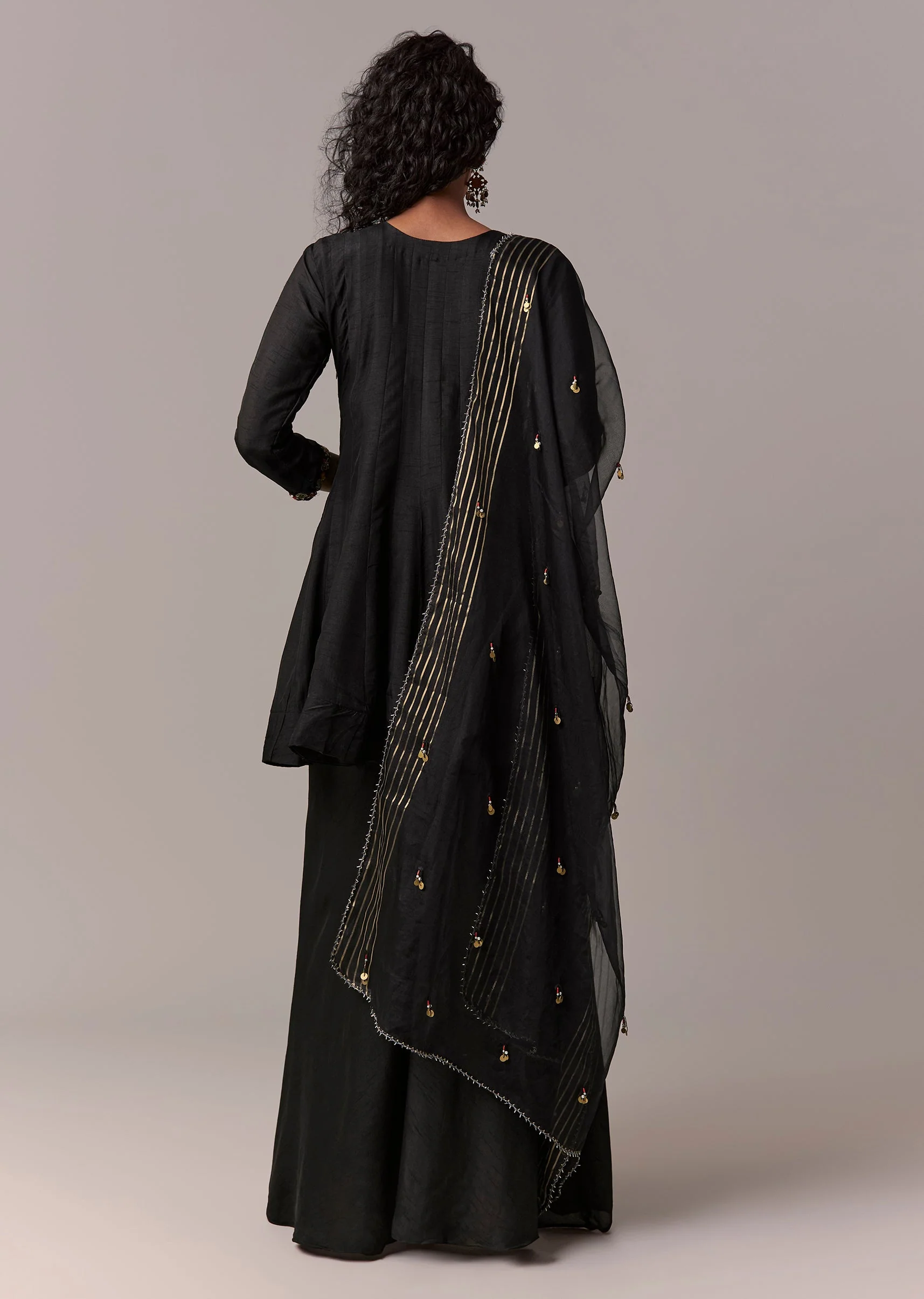 Black Zardosi And Thread Palazzo Set With Dupatta - Image 5