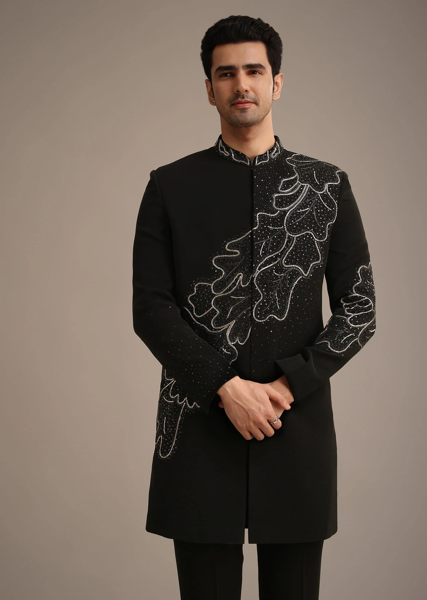 Black Zardozi Embroidered Indowestern Set - Image 4