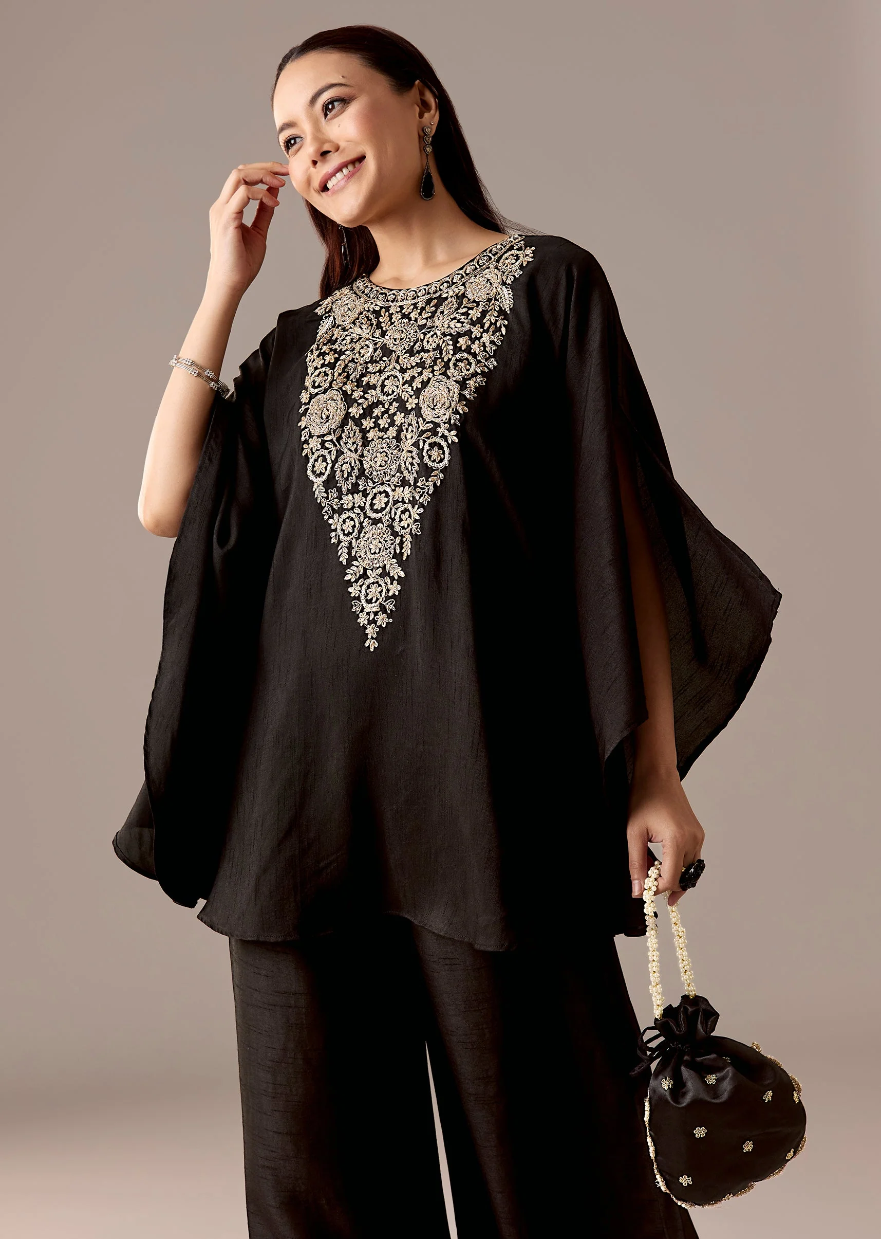 Black Zari Kaftan Palazzo Set - Image 4