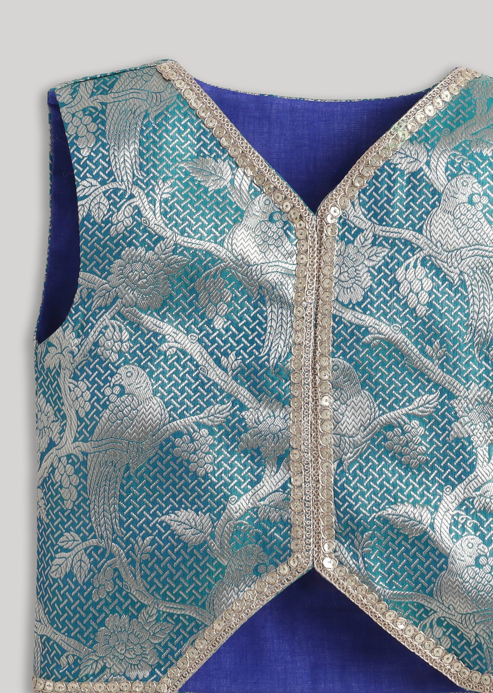 Blue Banarasi Silk Lehenga Set - Image 4