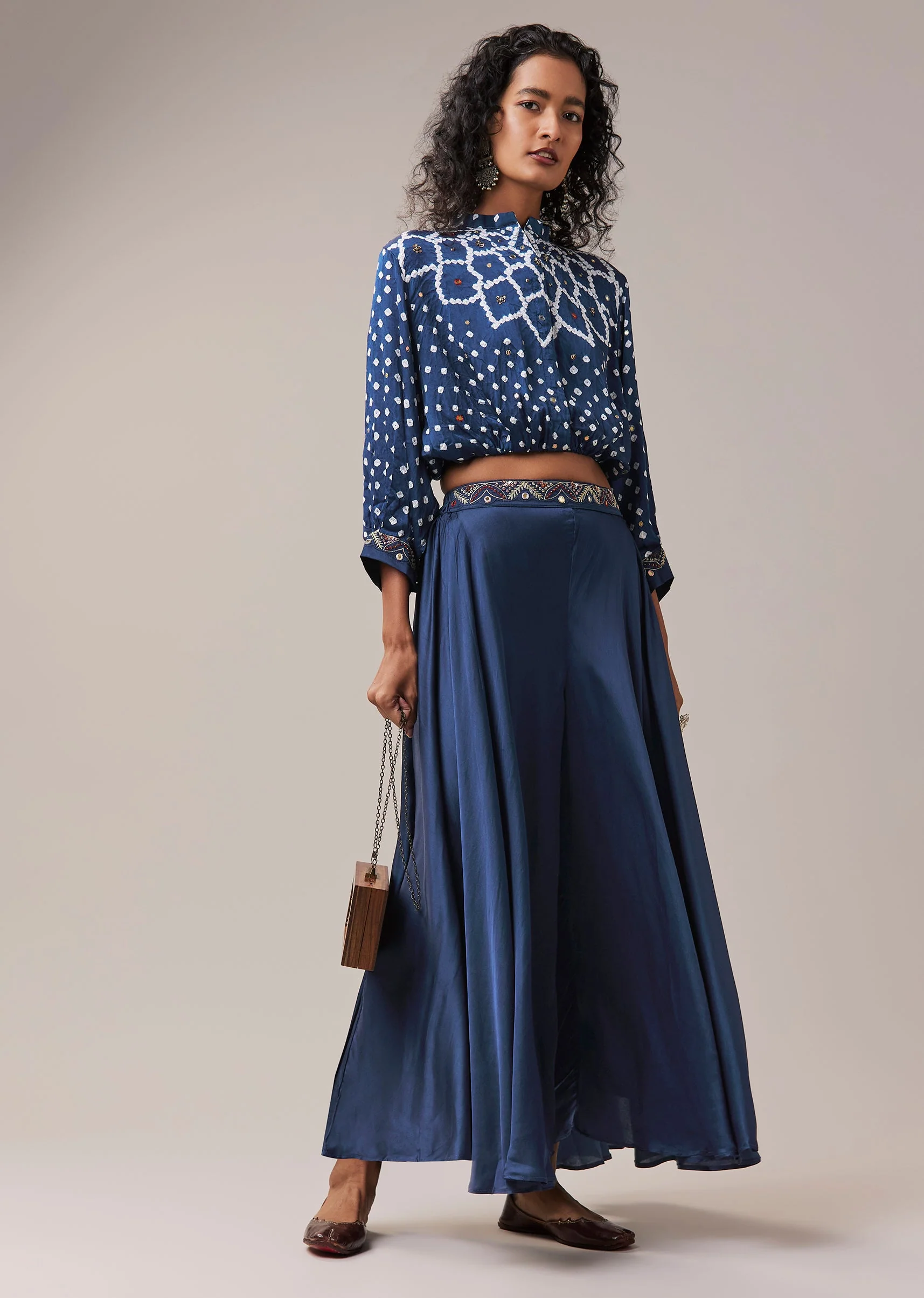 Blue Bandhani Hand Dyed Crop Top and Palazzo Set - Image 3