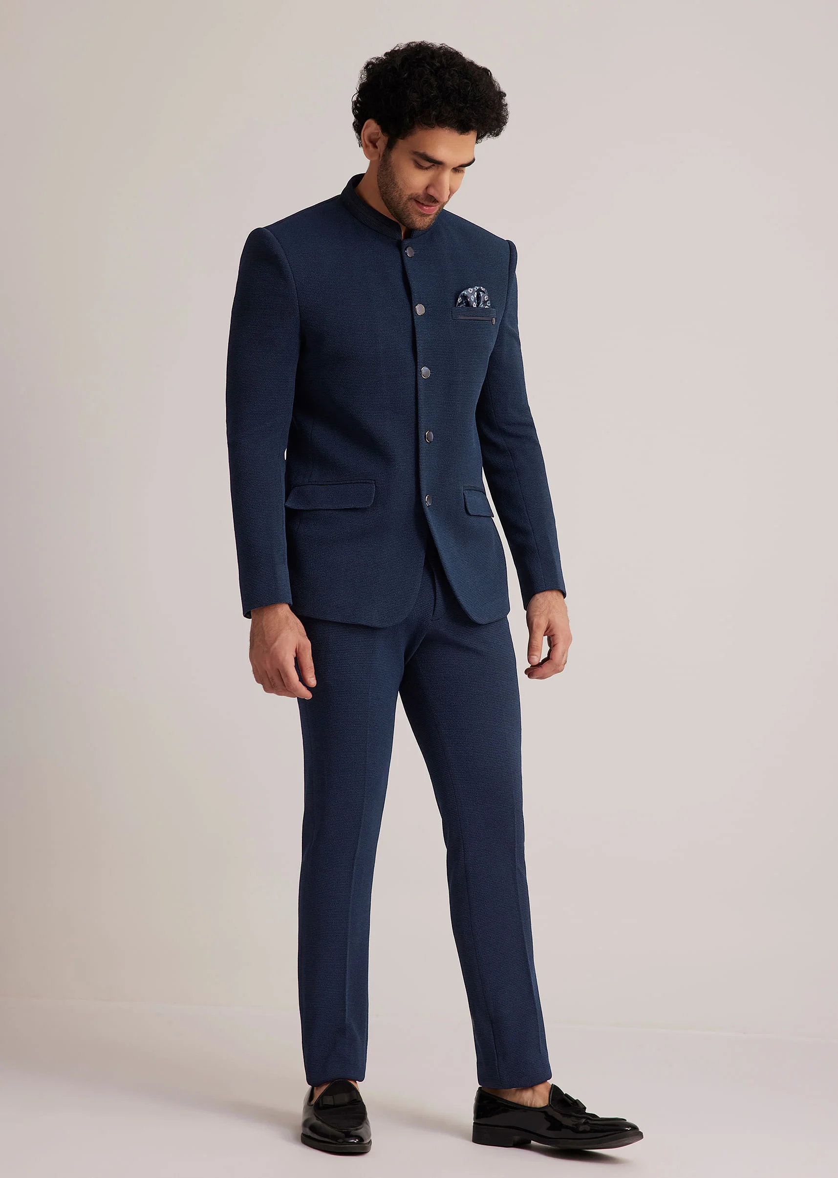 Blue Classic Bandhgala Suit - Image 3