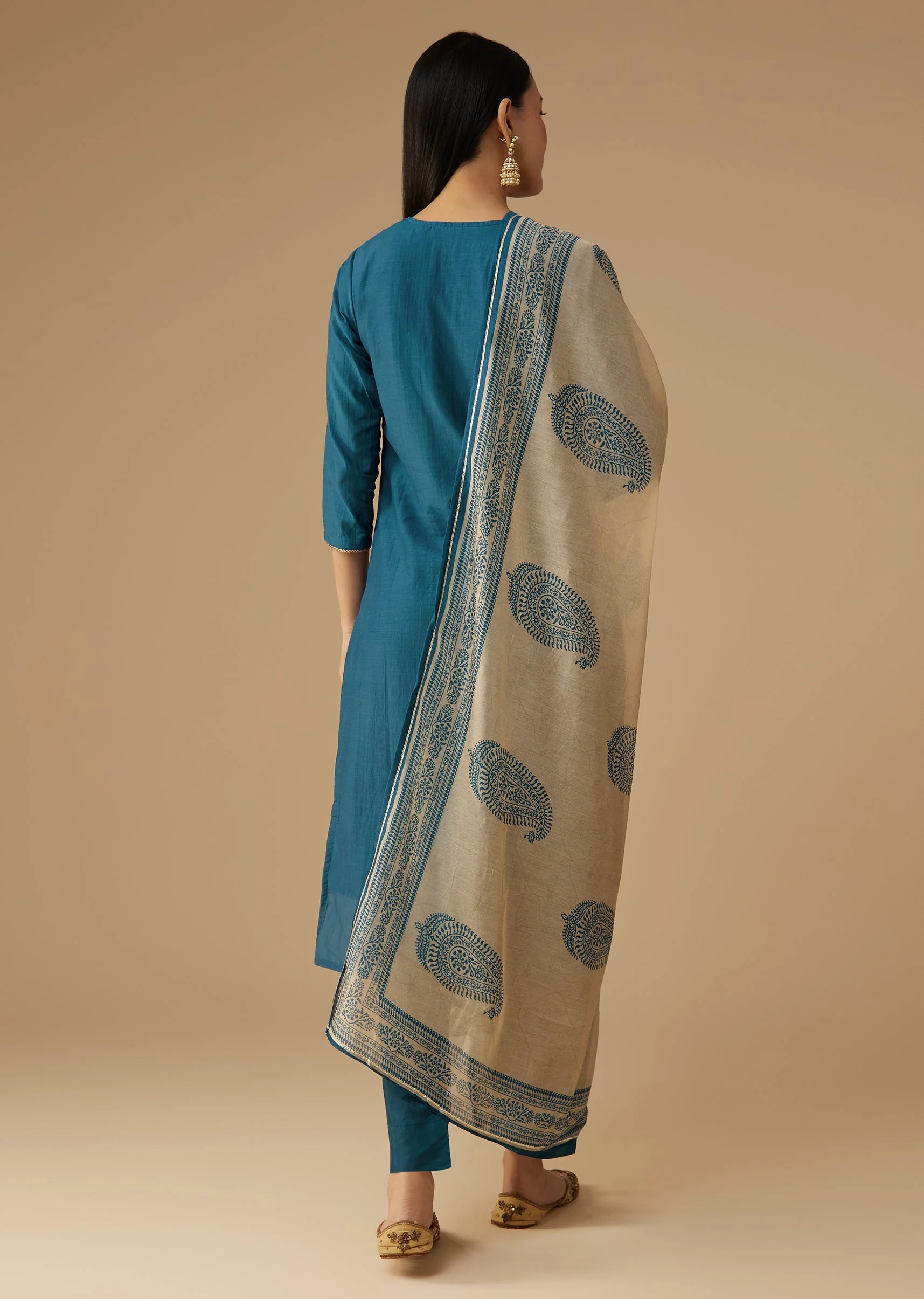 Blue Cotton Silk Gota Embroidered Kurta Set - Image 5