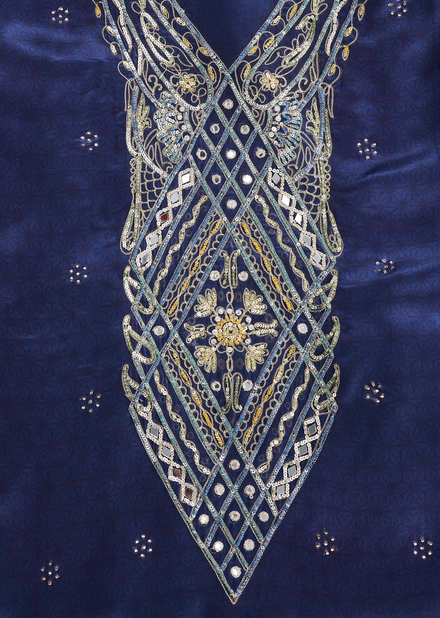 Blue Crepe Embroidered Unstitched Suit Set With Dupatta - Image 2