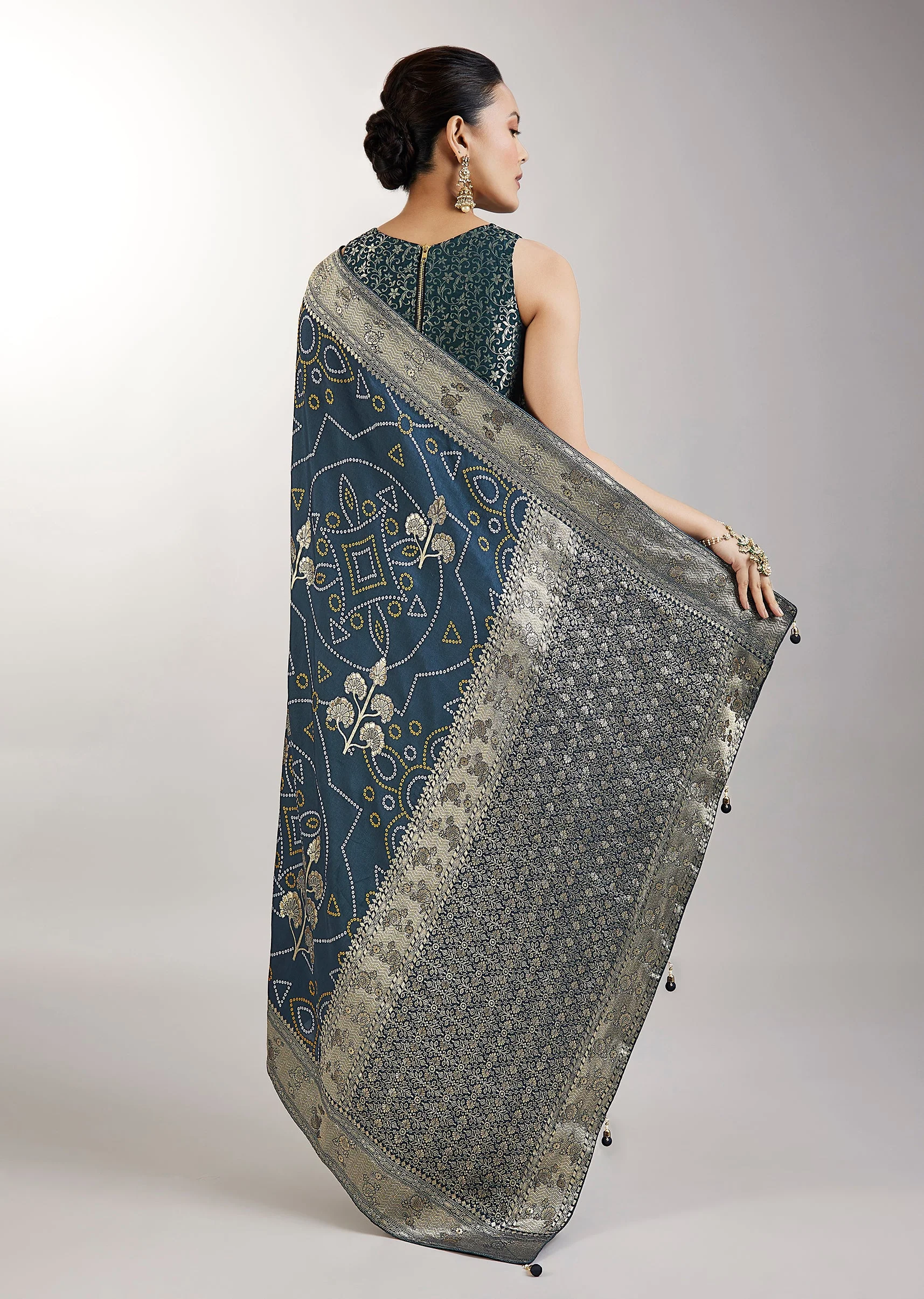 Blue Dola Silk Bandhani Saree - Image 4