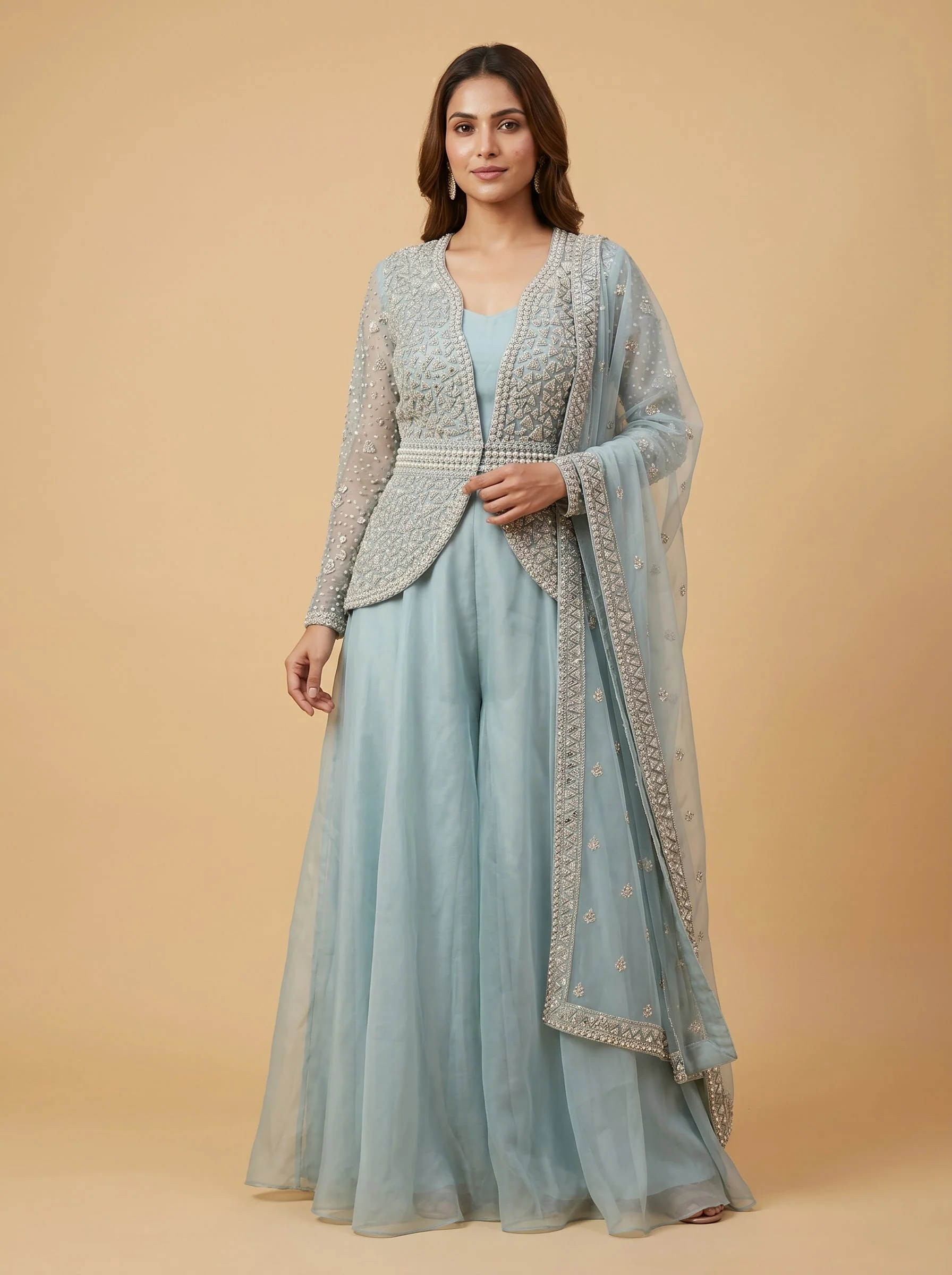 Blue Drift Palazzo Crop Top Set