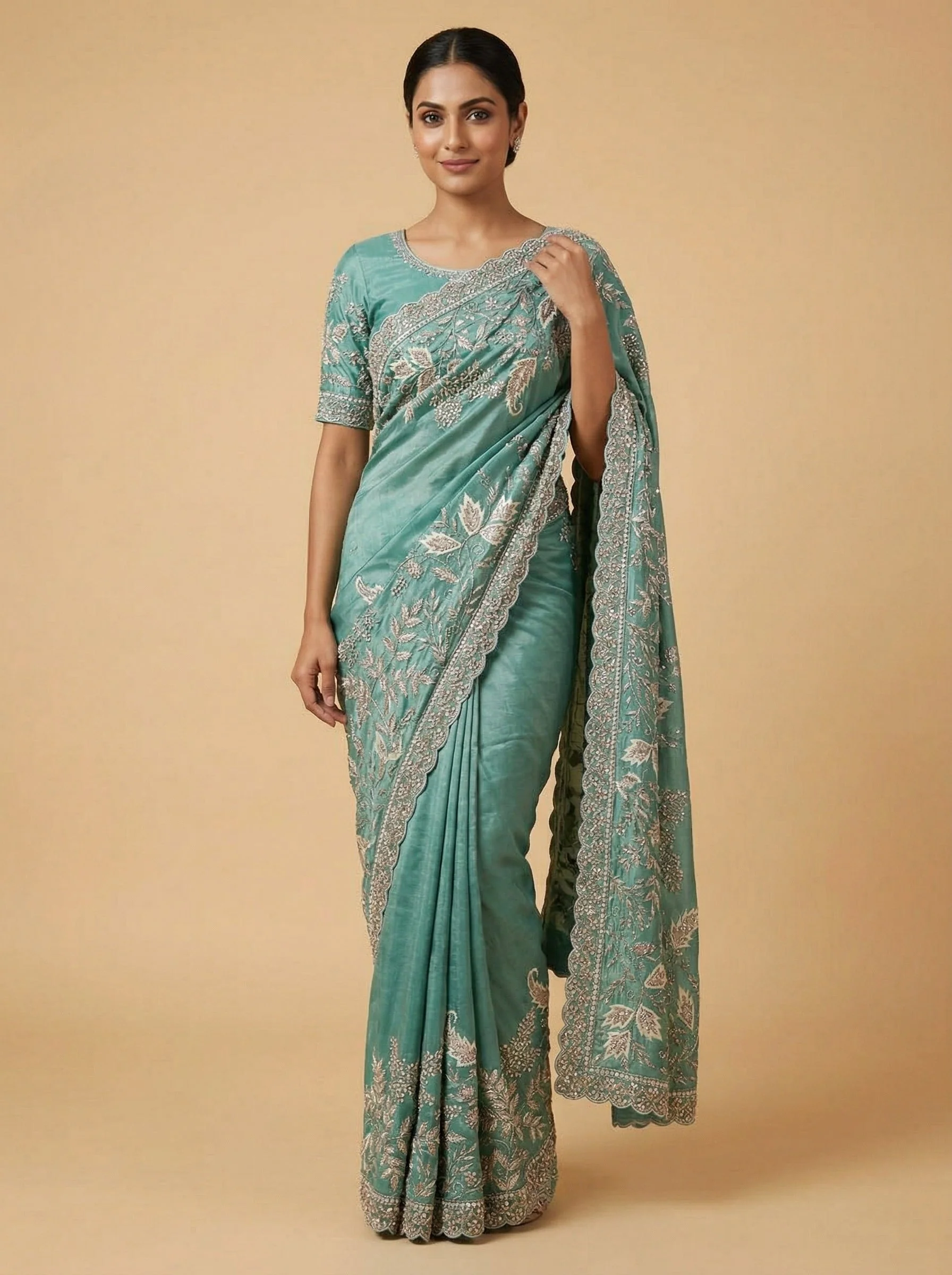 Blue Dynamic Embroidered Saree