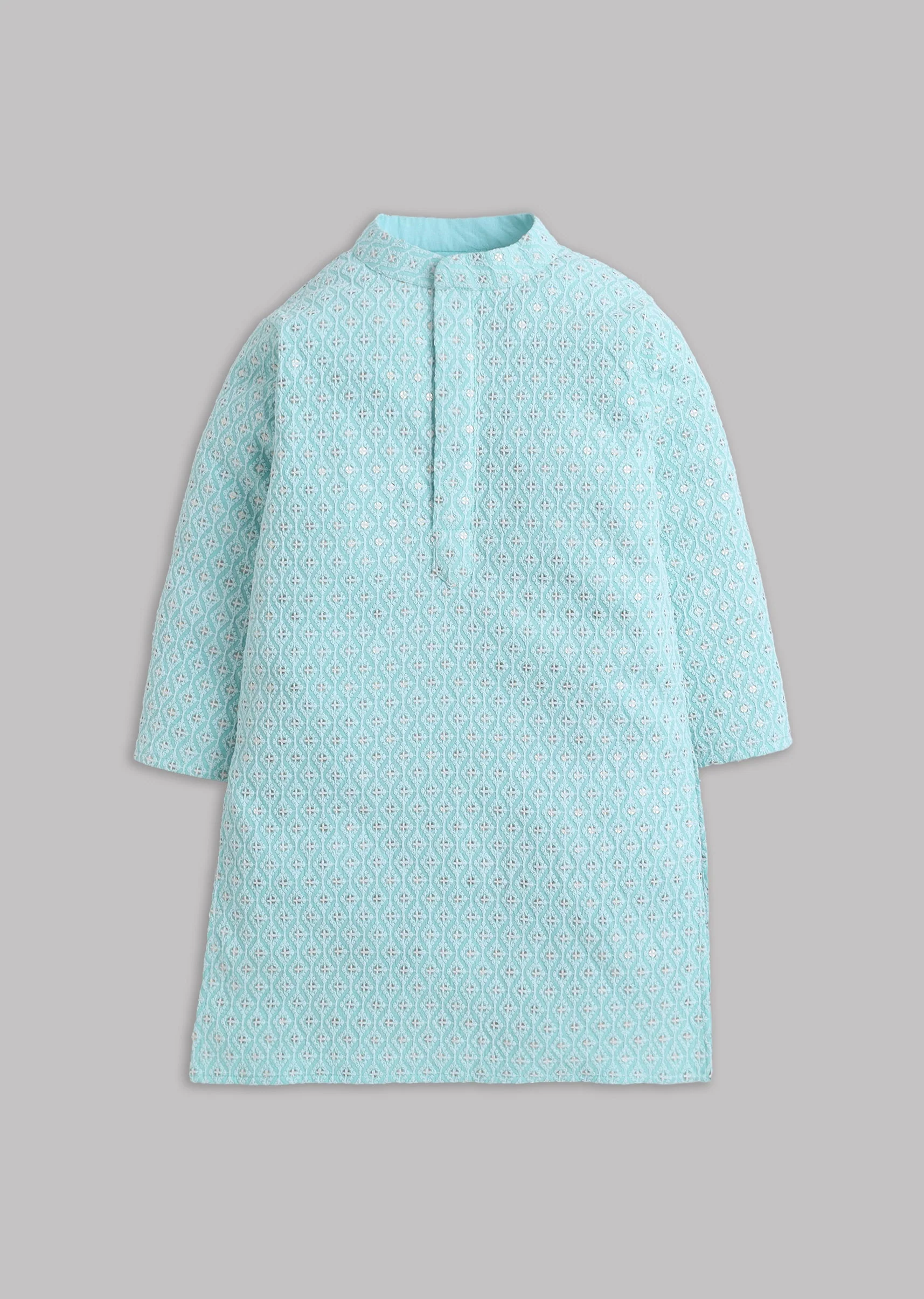 Blue Embroidered Kurta Set With Pants For Boys - Image 2