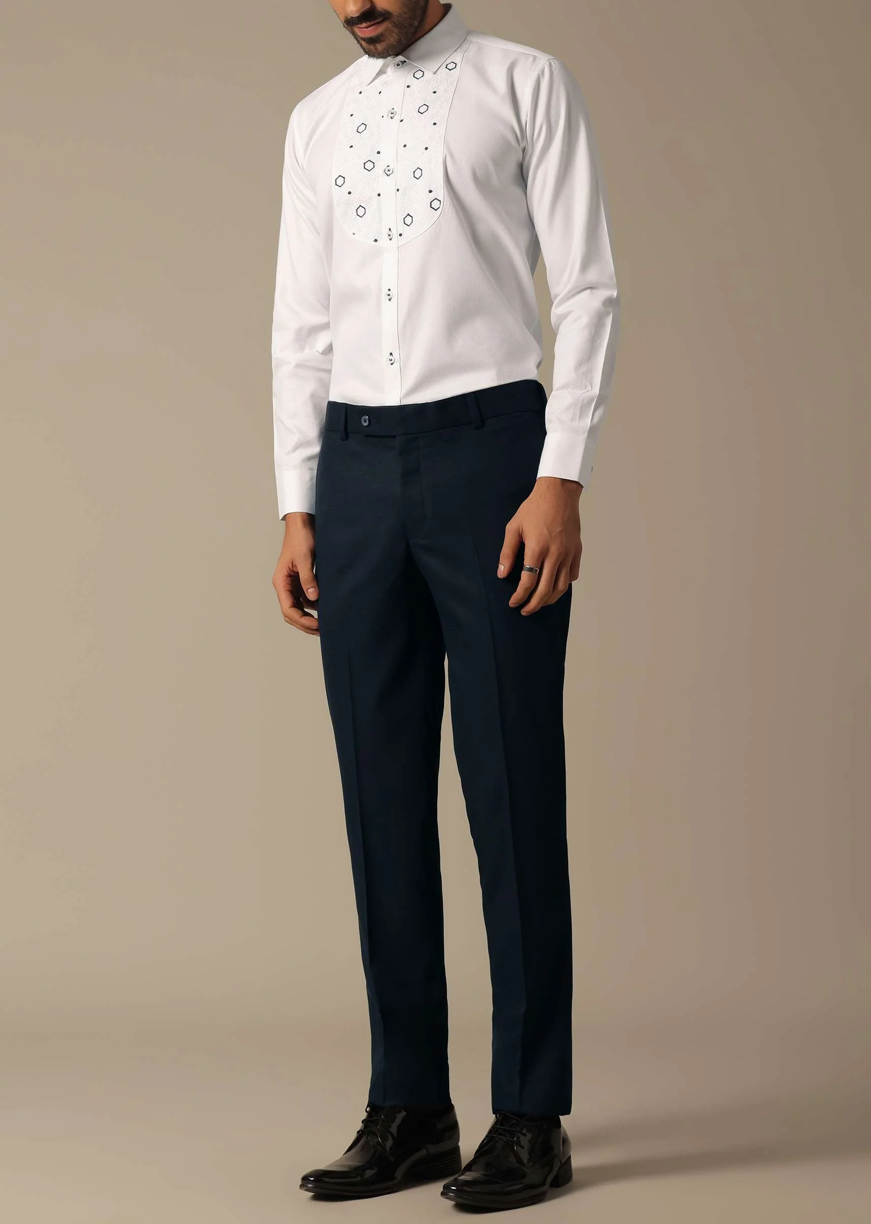 Blue Embroidered Neckline Tuxedo Set - Image 7