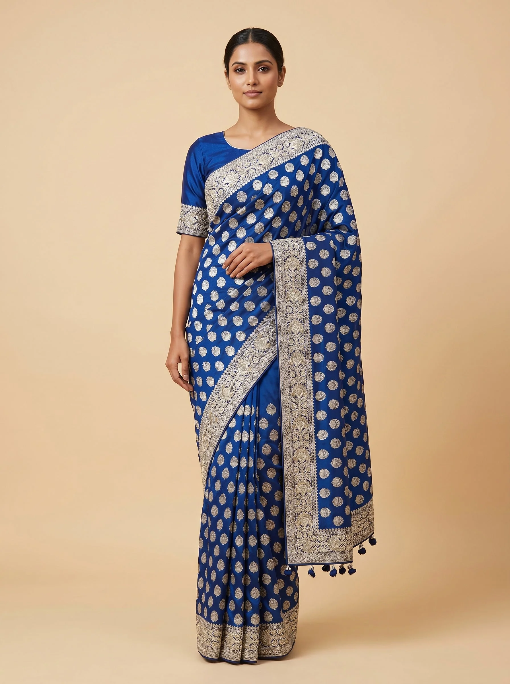 Blue embroidered saree with contrast border