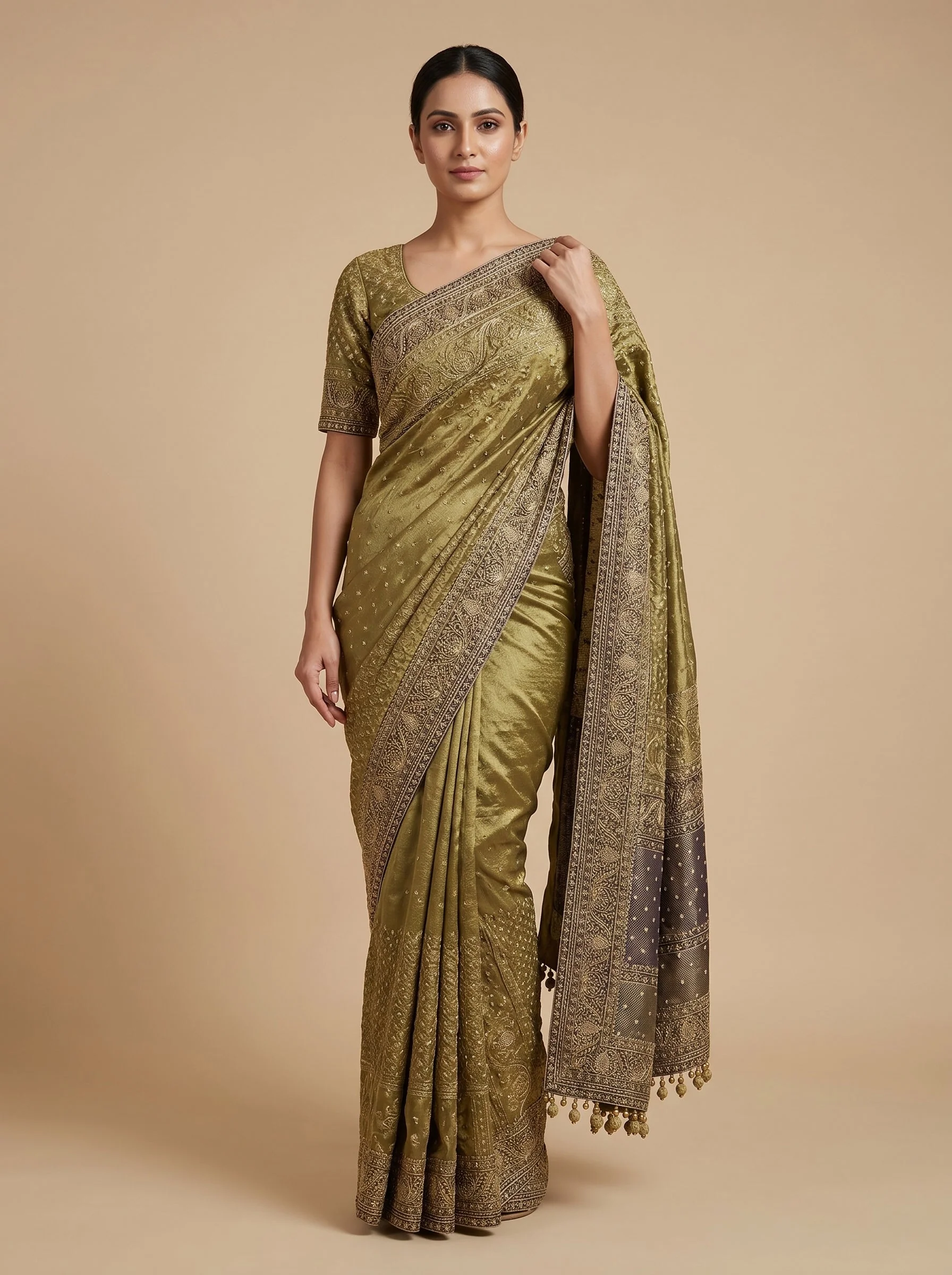 Blue embroidered saree with fine zari