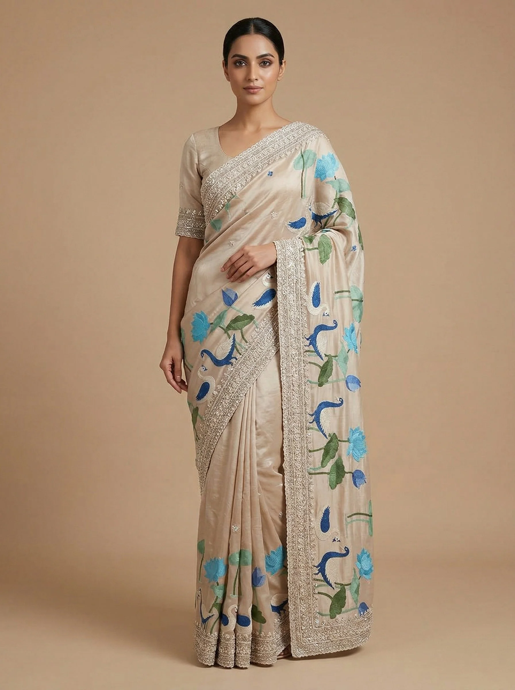 Blue Enduring Embroidered Saree