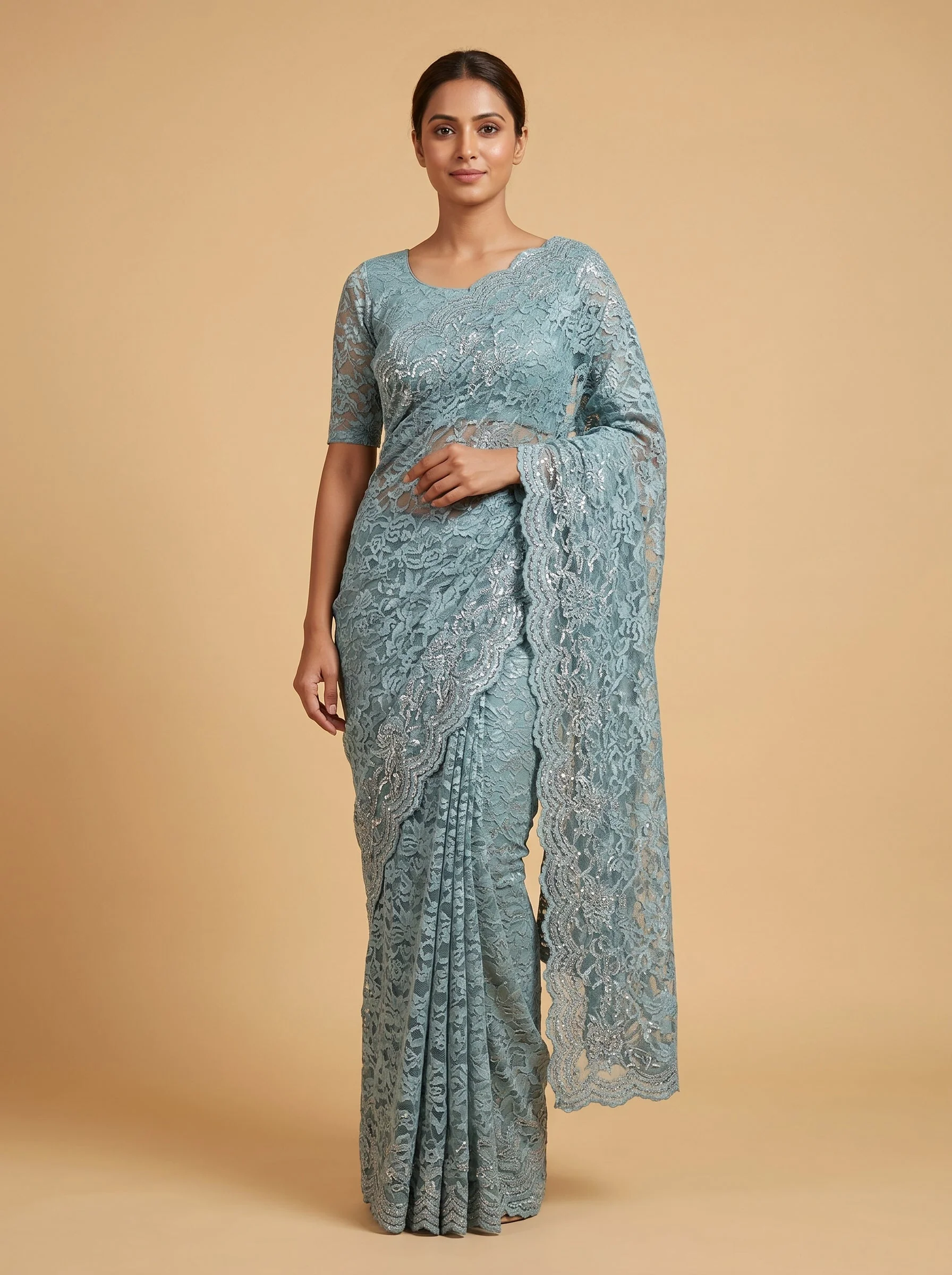 Blue Fine Threadwork Embroidered Saree