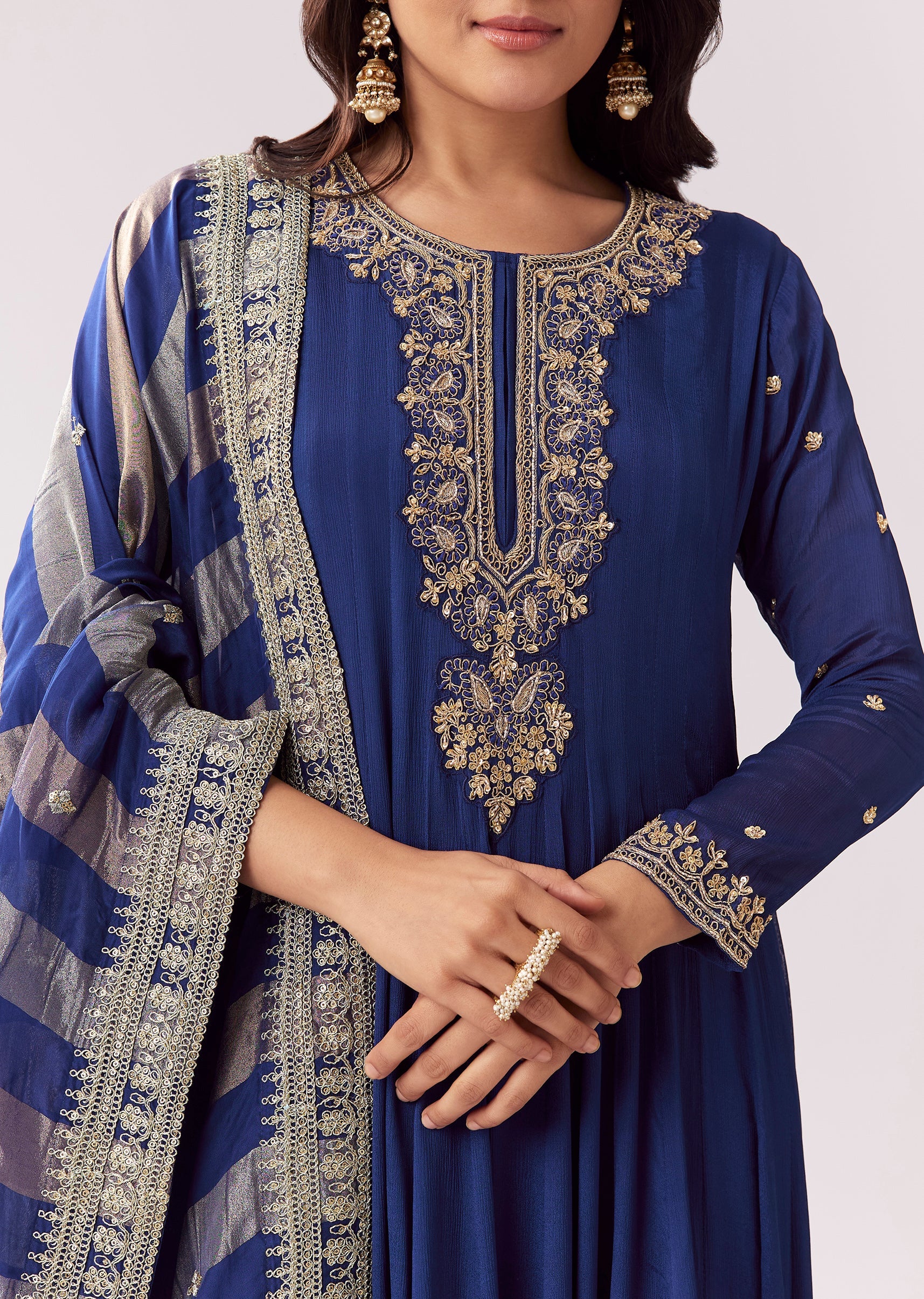 Blue Floor Length Anarkali With Zardozi Sequin Sparkle - Image 2