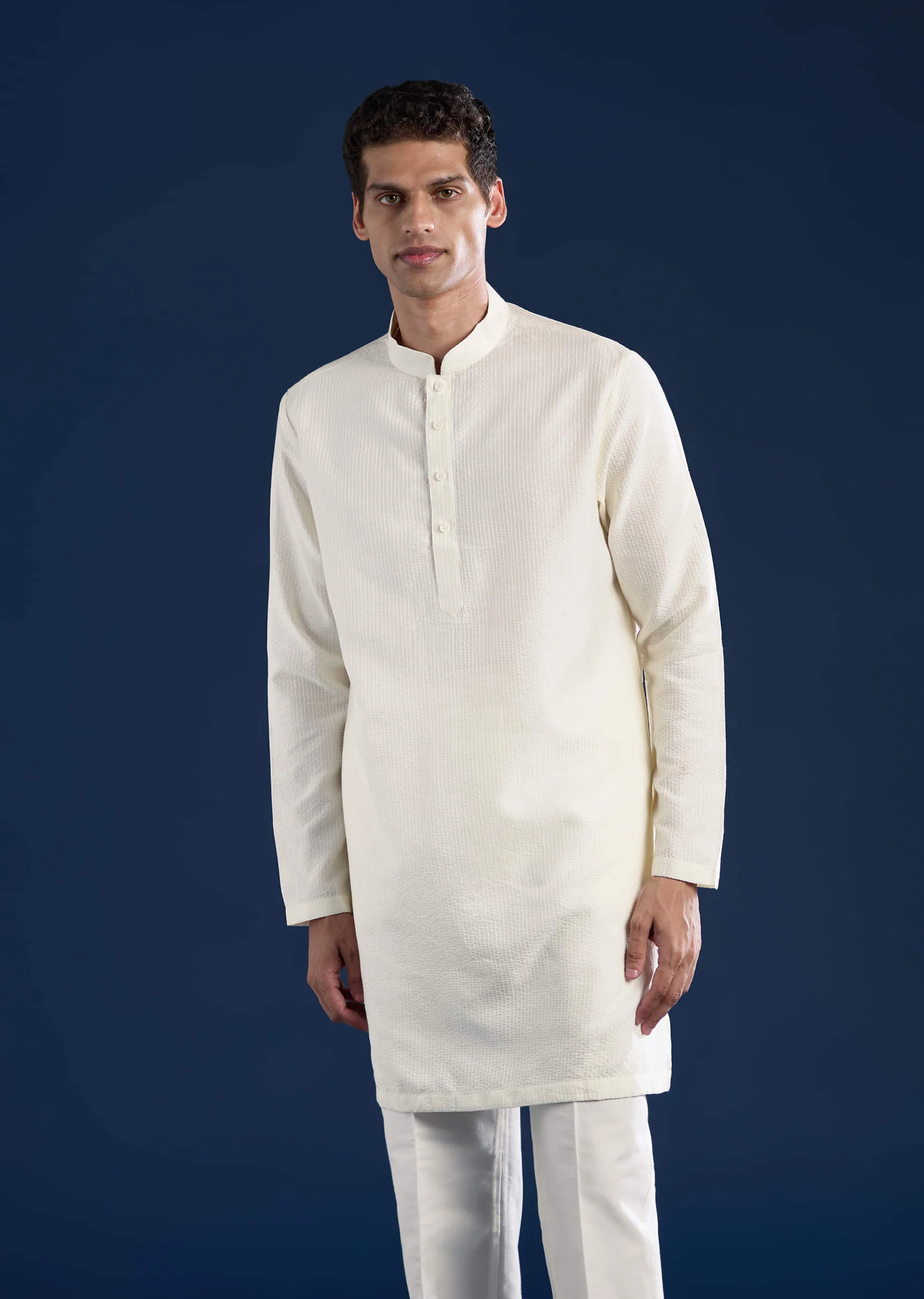 Blue Floral Print Silk Jacket Kurta Set - Image 6