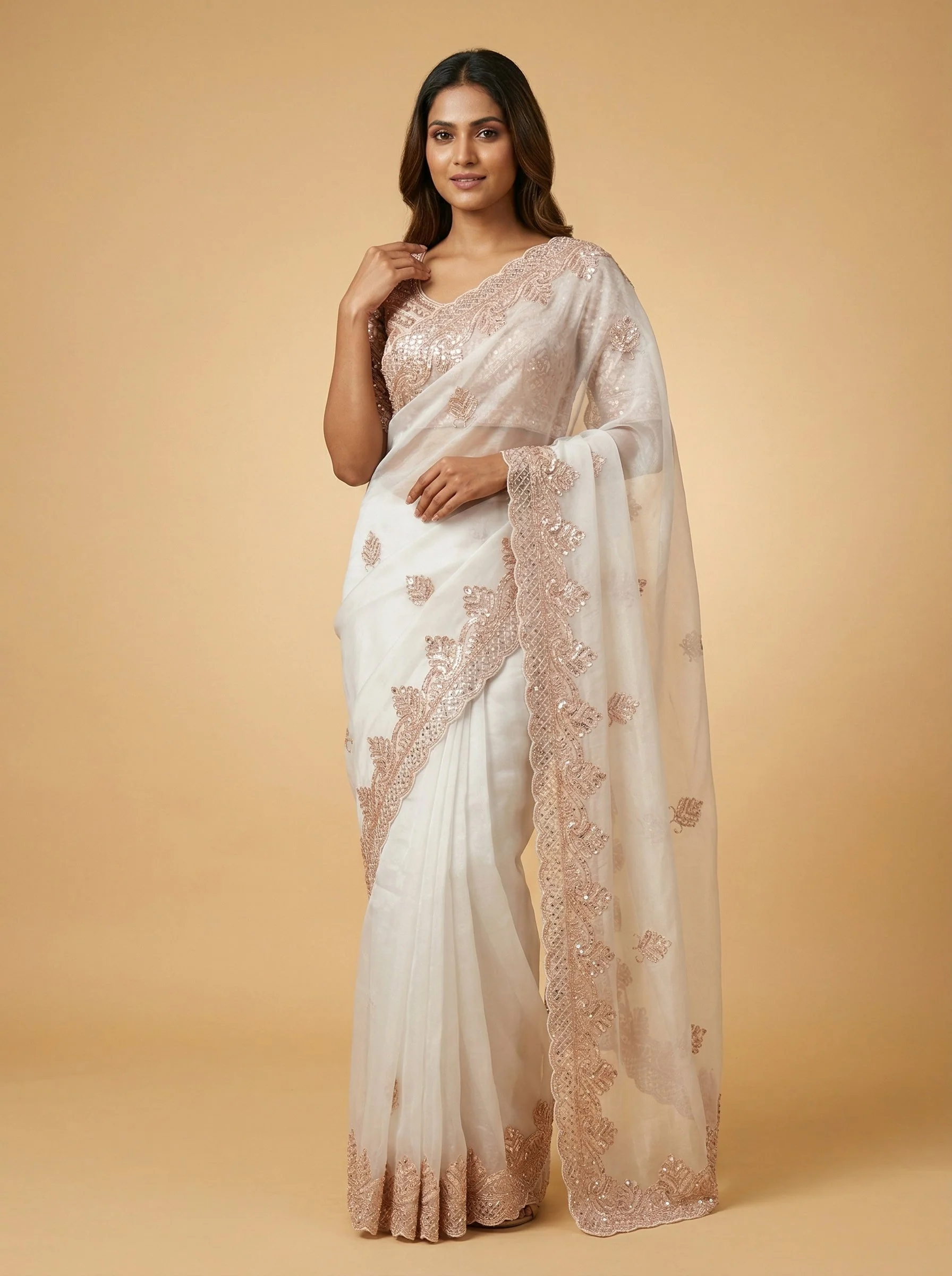 Blue Flowing Embroidered Saree