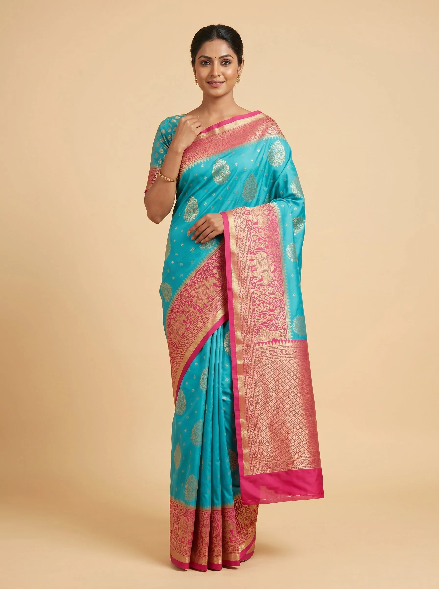 Blue Flowing Sheen Handloom Saree