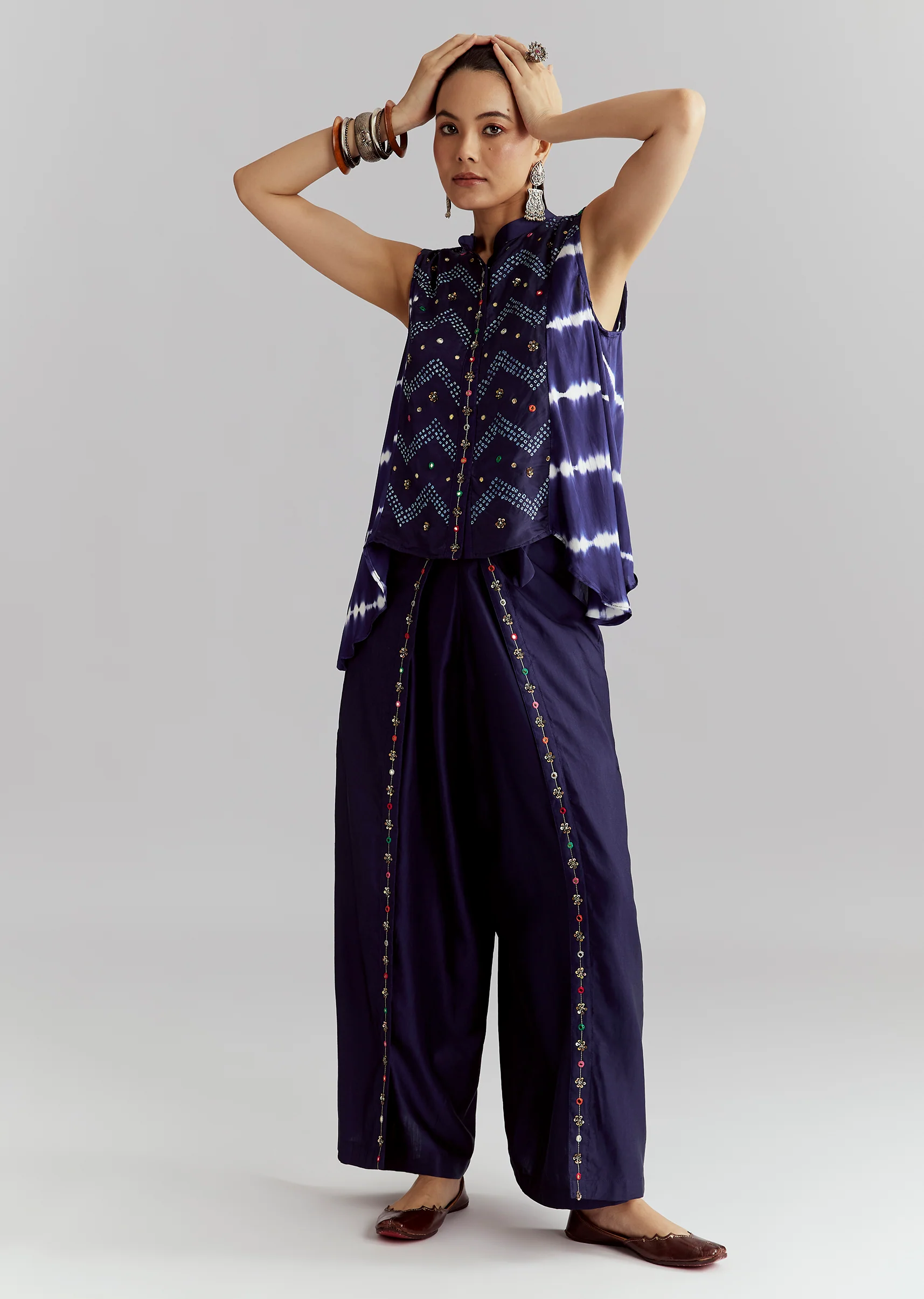 Blue Fusion Duo – Indo Western Set For Her And Kurta Set For Him - Image 3