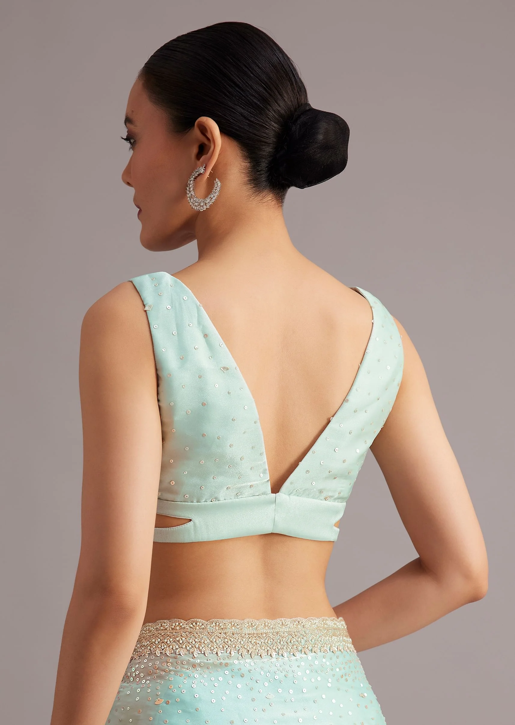 Blue Glass Tissue Saree With Cutdana Sequin And Beaded Embroidery - Image 8