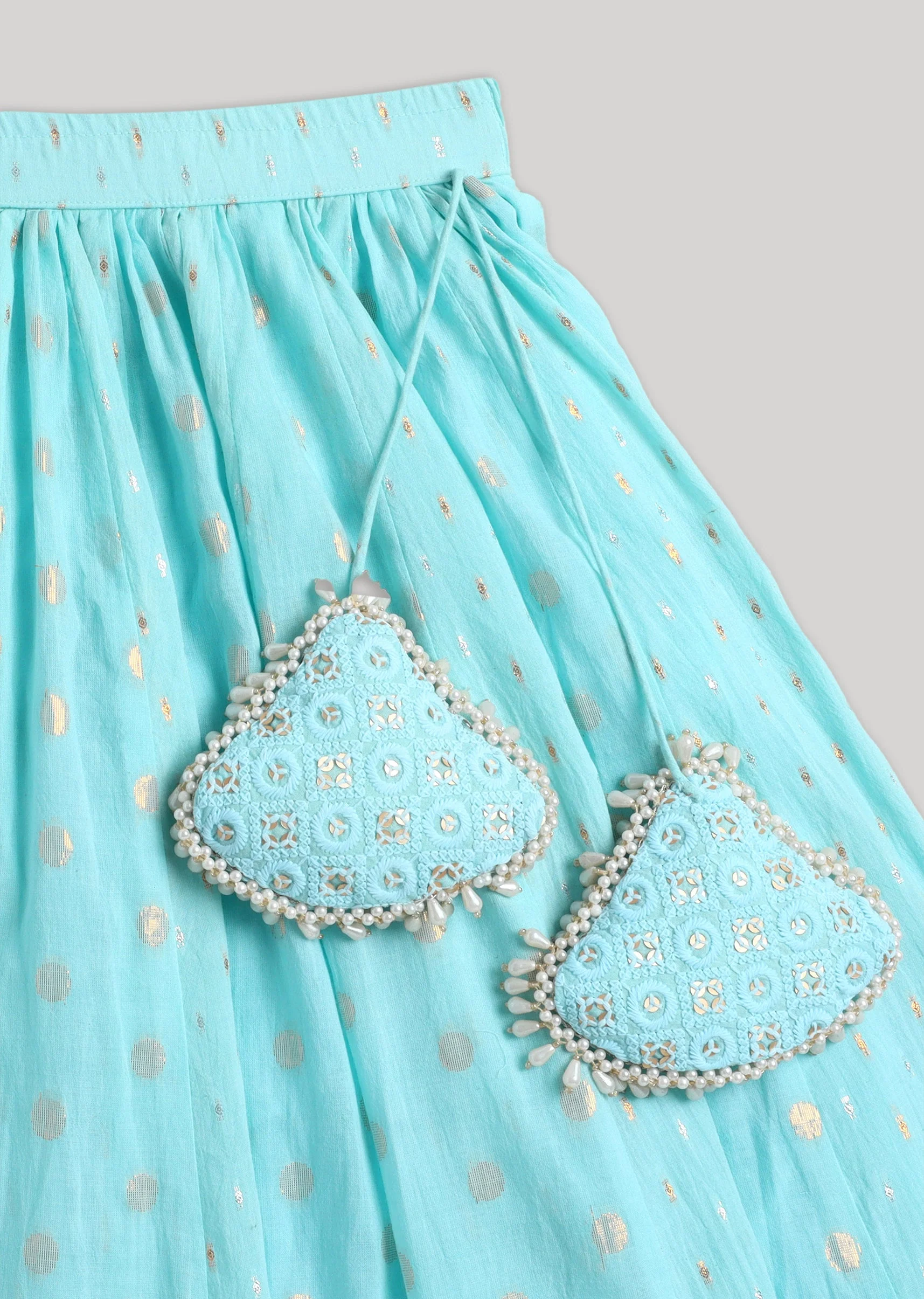 Blue Gold Lehenga Set With Sequin Sparkle - Image 8