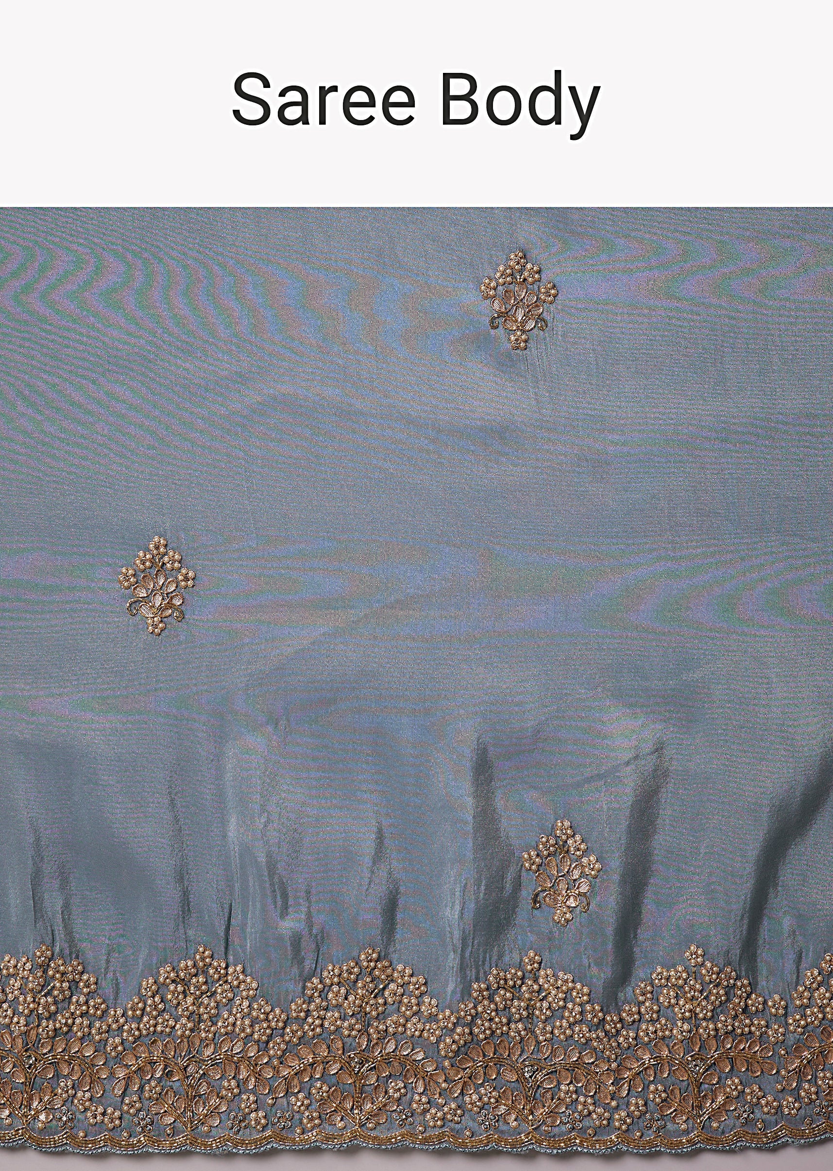 Blue Gota Embroidered Saree with Unstitched Blouse - Image 9