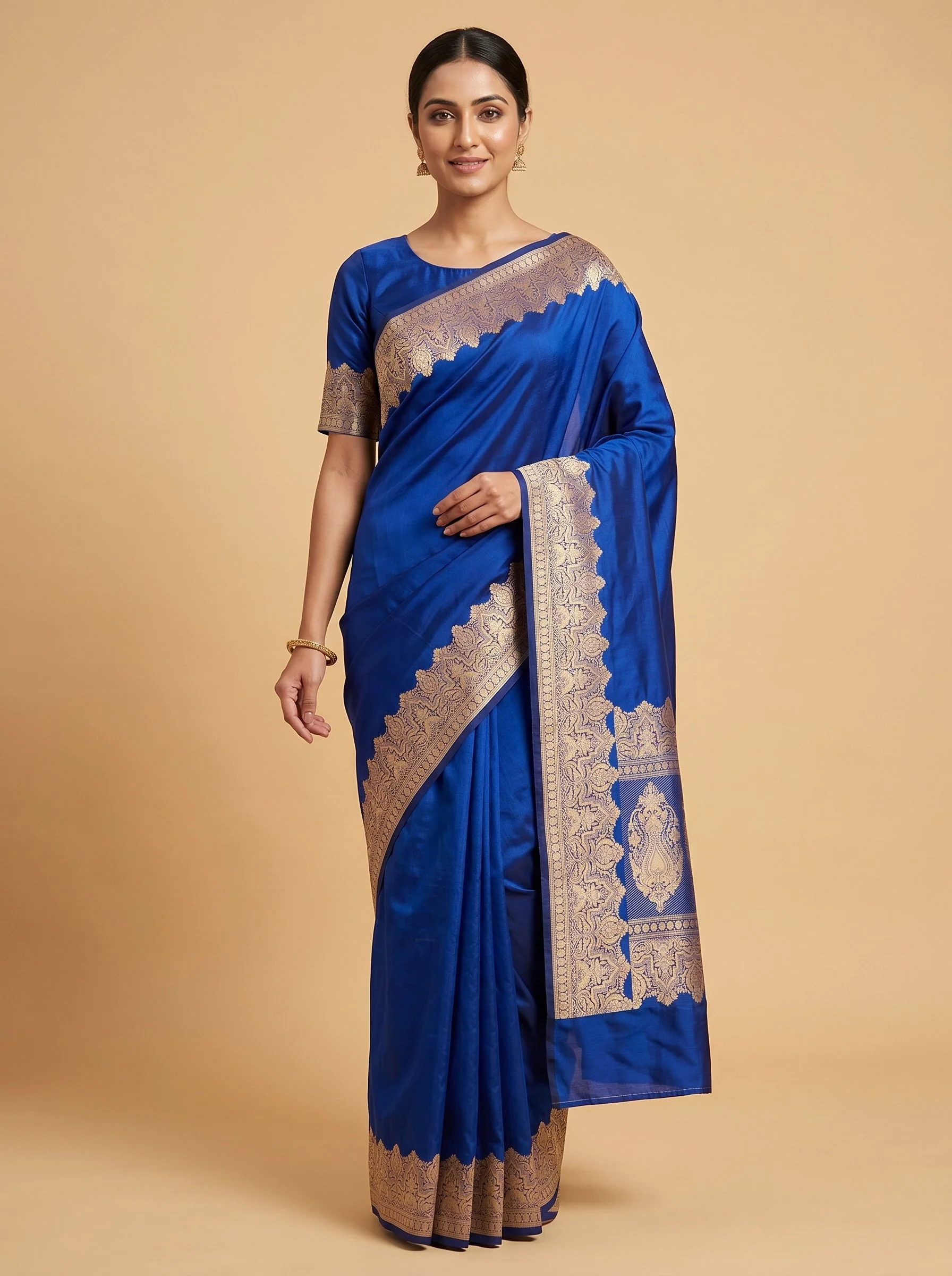 Blue Handloom Saree with Fluid Fall