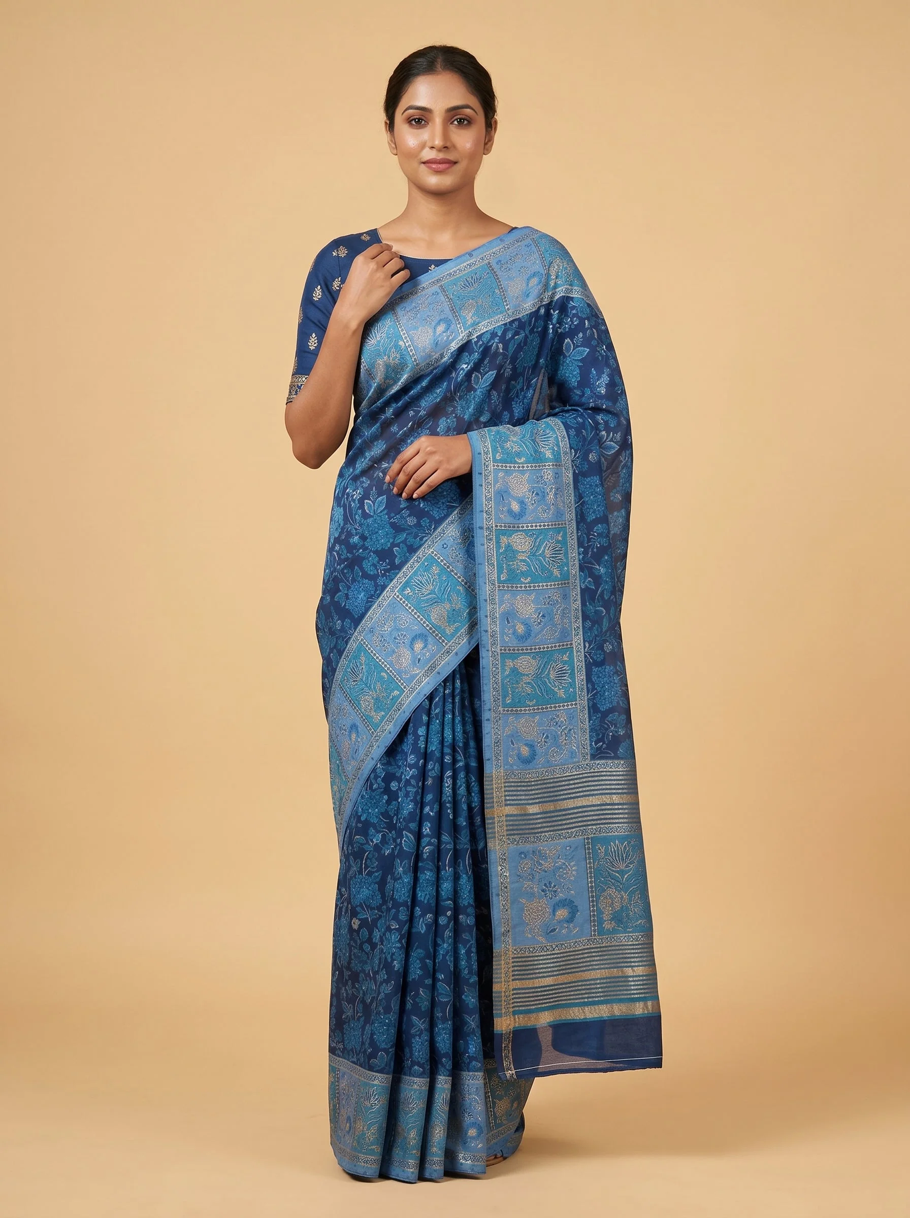 Blue handloom saree with woven border