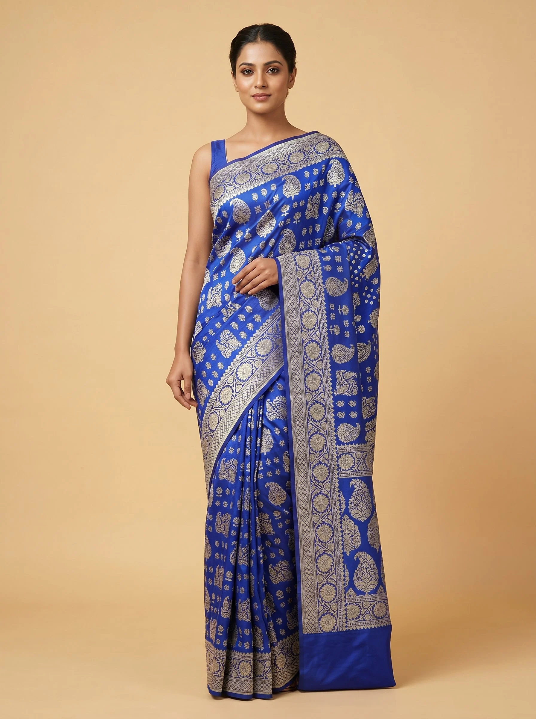 Blue handloom saree with woven detailing