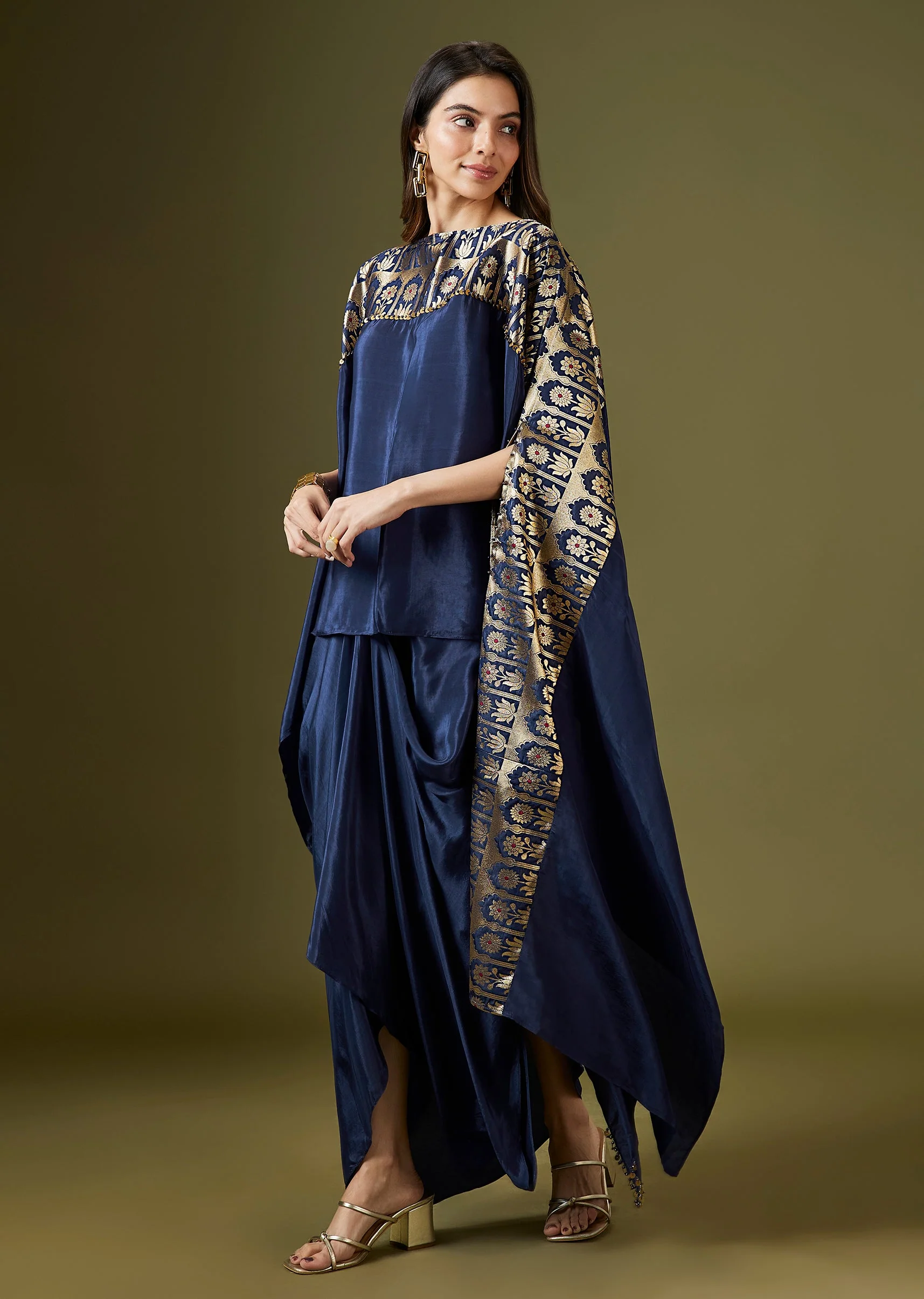 Blue Kaftan Style Drape Skirt Set - Image 3