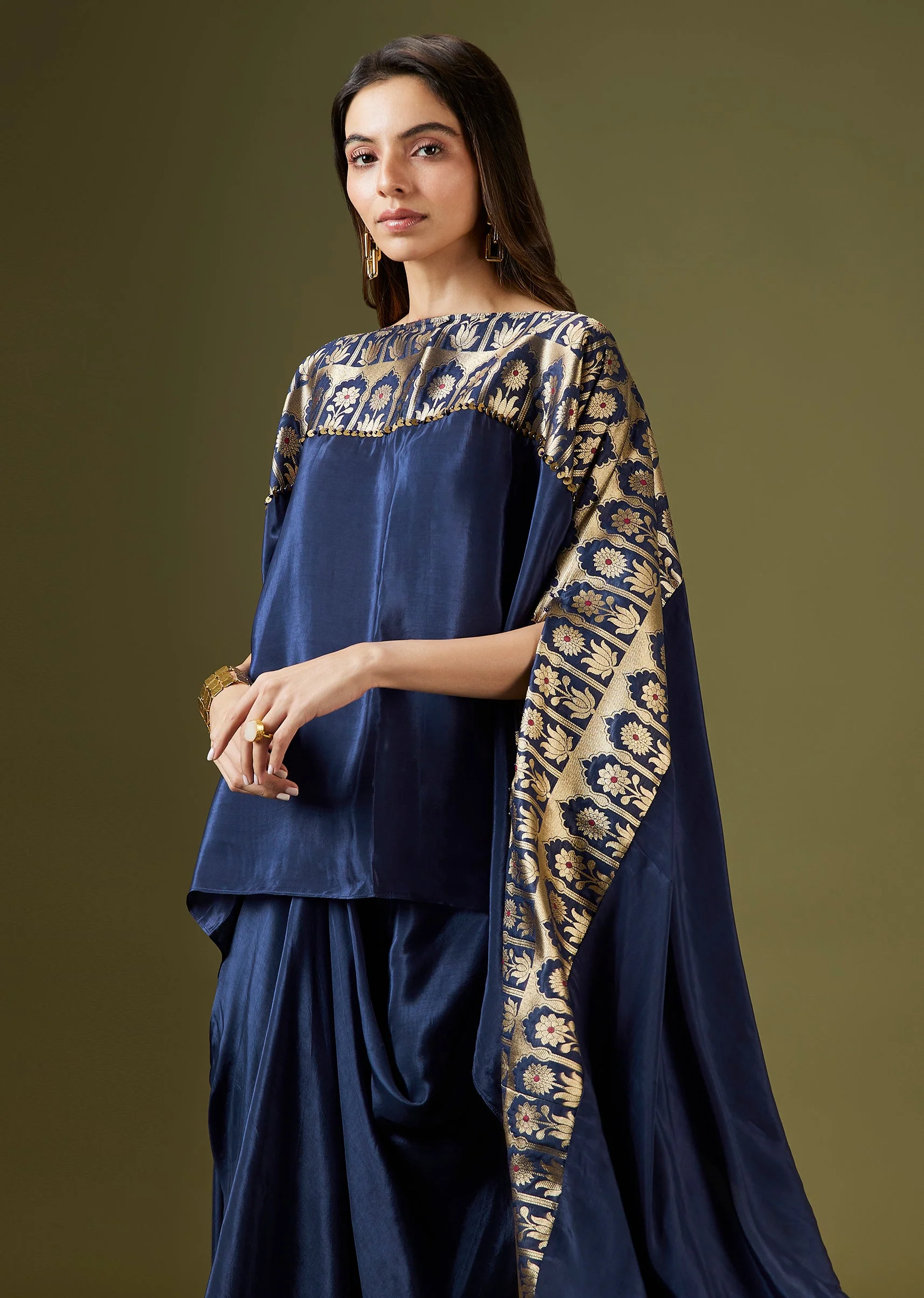Blue Kaftan Style Drape Skirt Set - Image 4