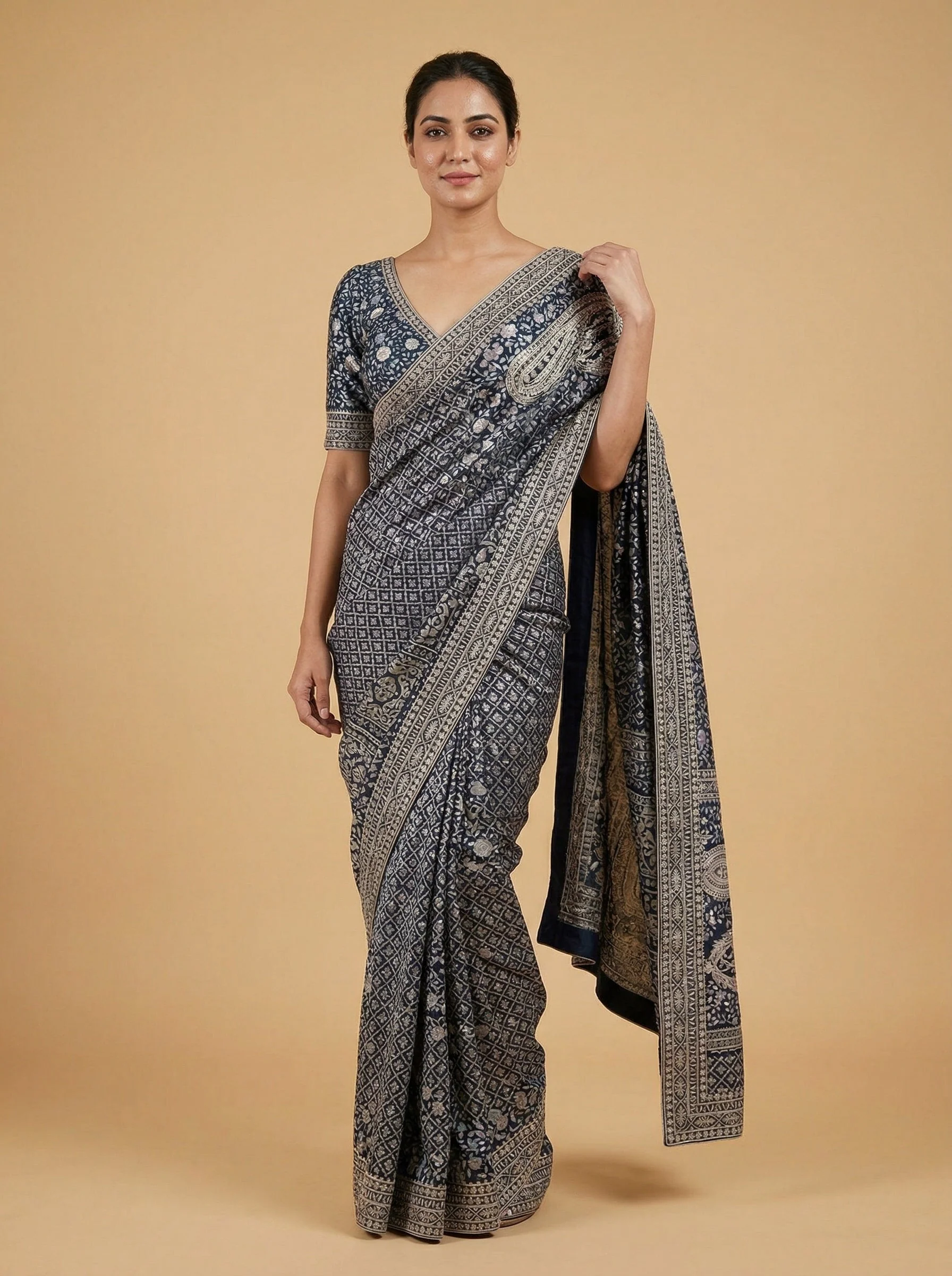 Blue Majestic Embroidered Saree