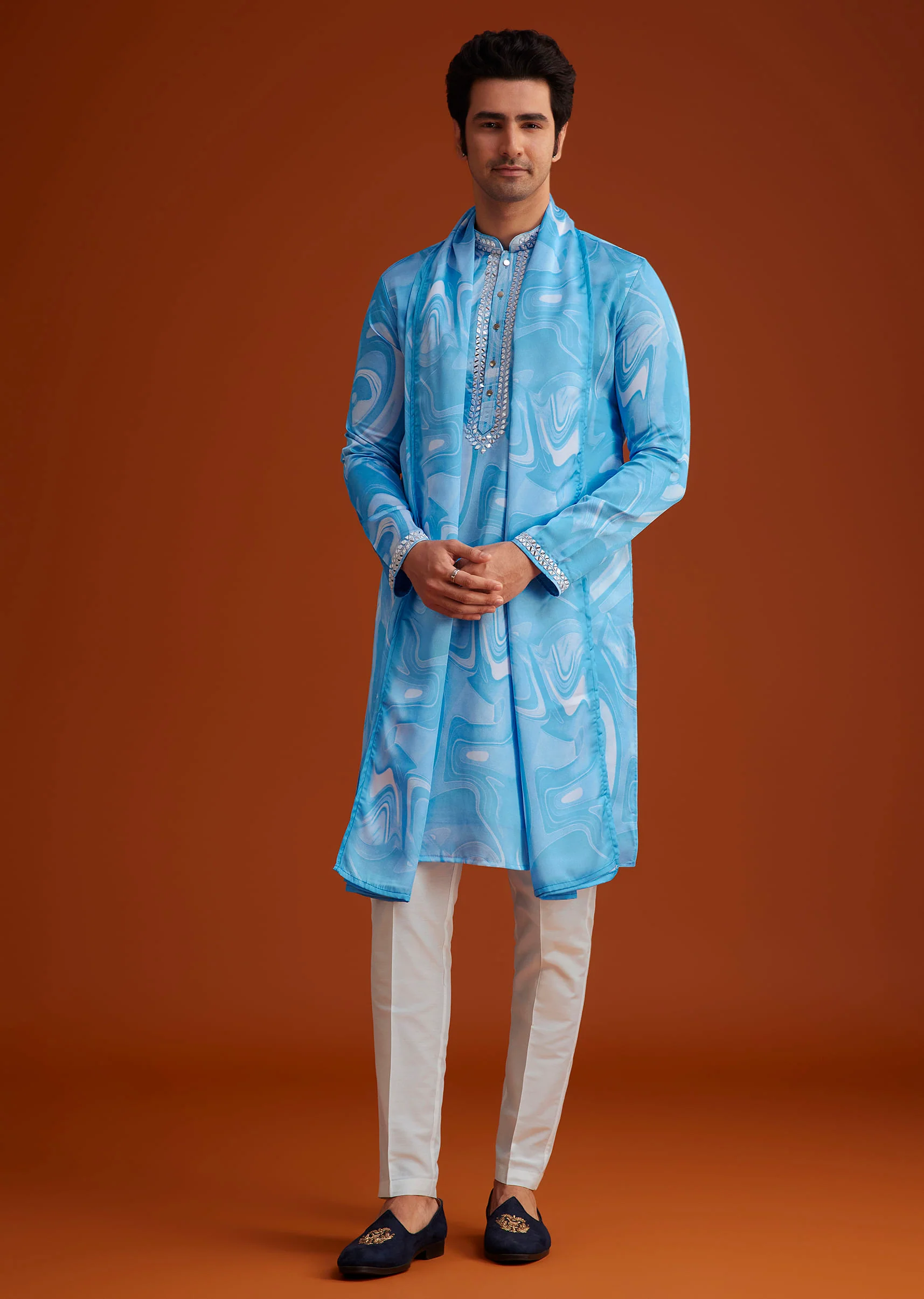 Blue Marble Printed Kurta Set